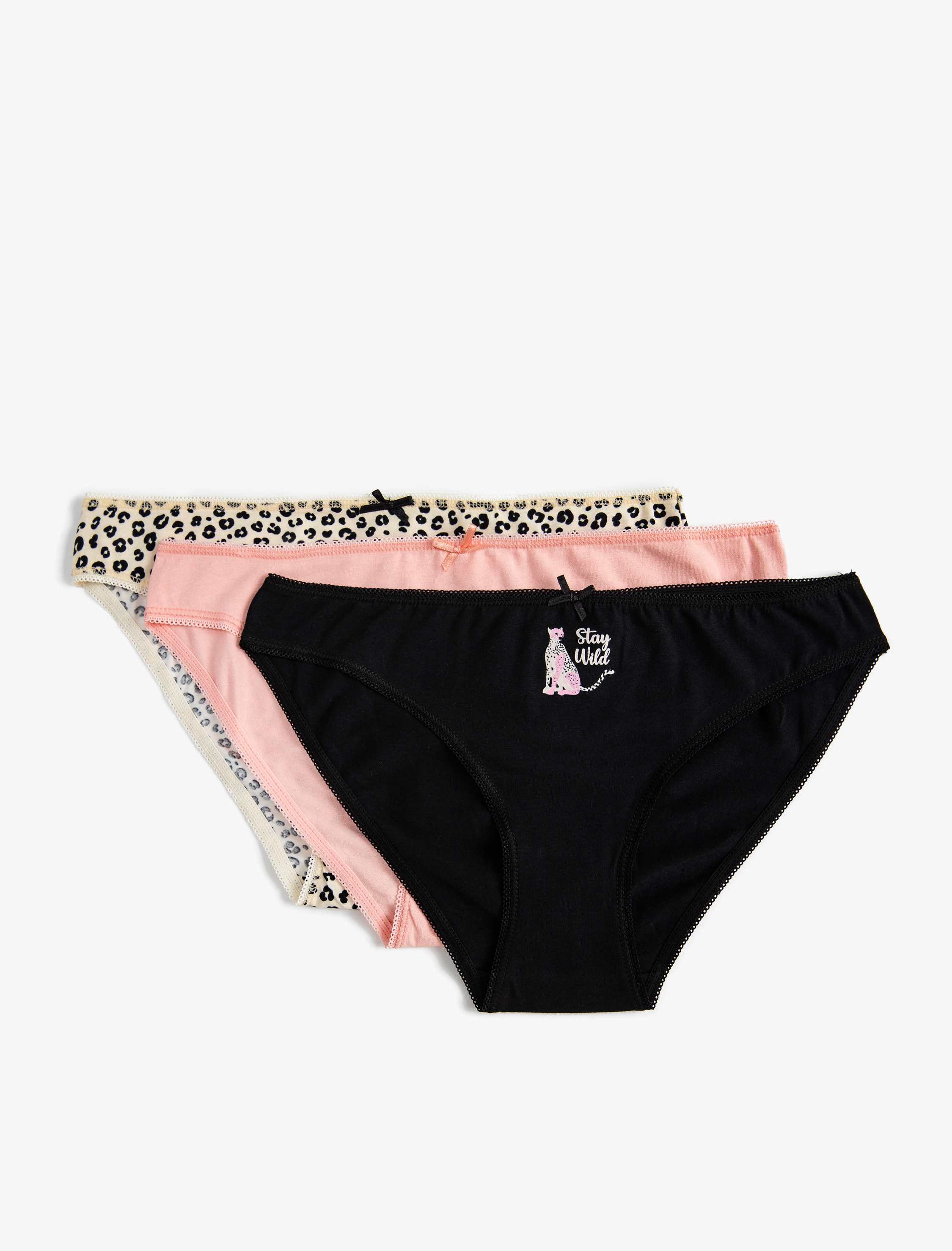   Pamuklu Brief Külot 3'lü Farklı Desenlerde Fiyonk Detaylı