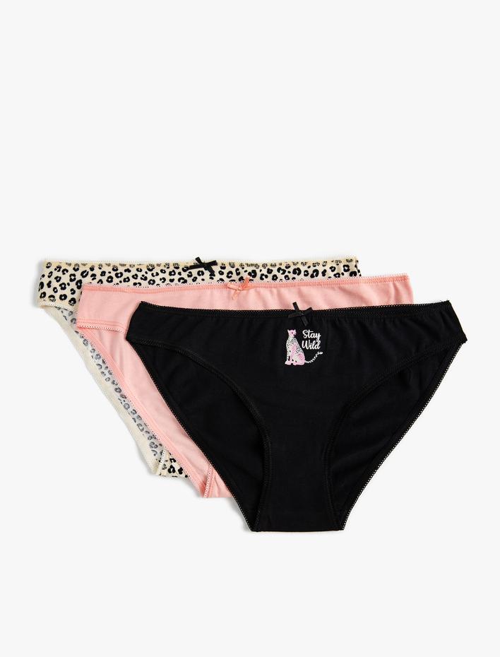  Pamuklu Brief Külot 3'lü Farklı Desenlerde Fiyonk Detaylı