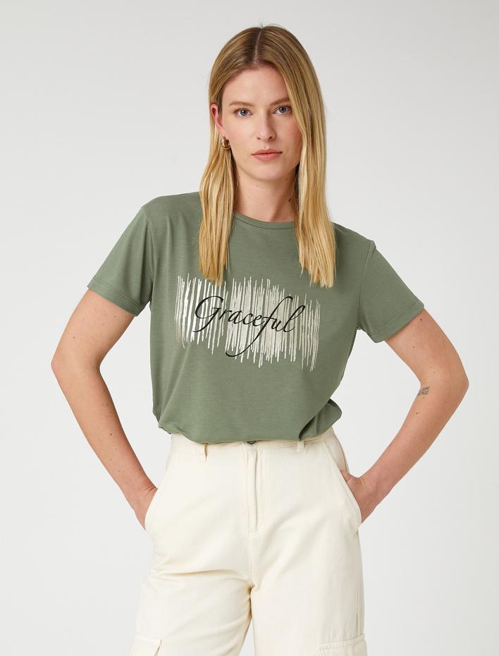  Parlak Baskılı Tişört Kısa Kollu Bisiklet Yaka