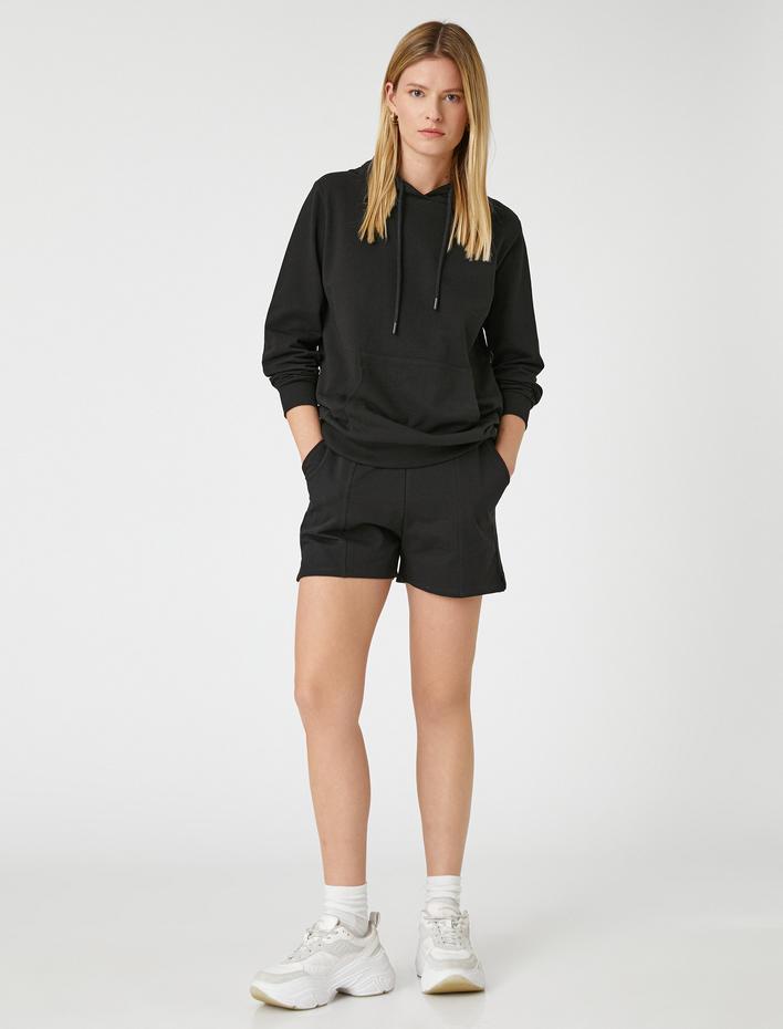  Nervürlü Rahat Kısa Şort Beli Lastikli