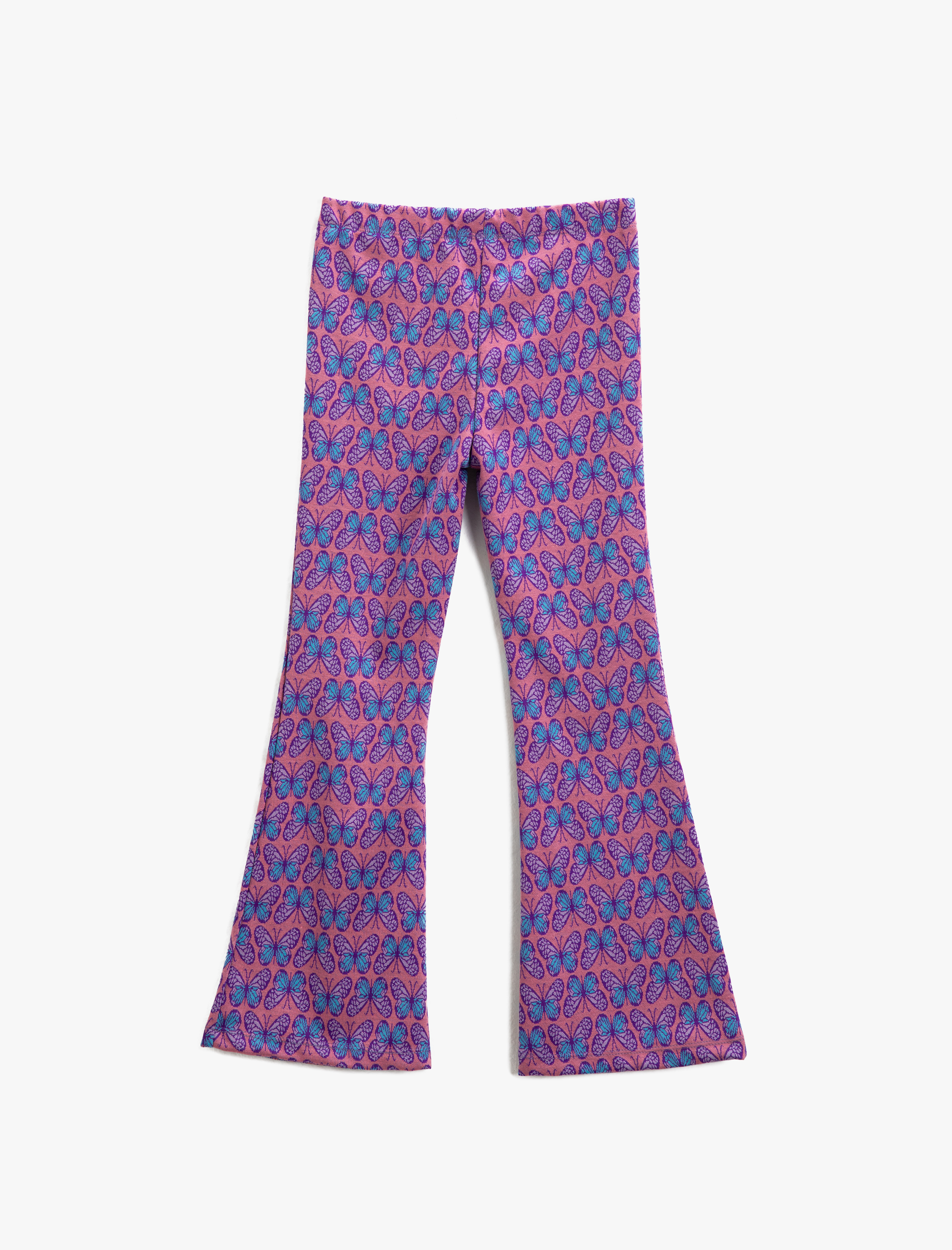  Kız Çocuk Kelebek Desenli İspanyol Paça Tayt Pantolon Beli Lastikli