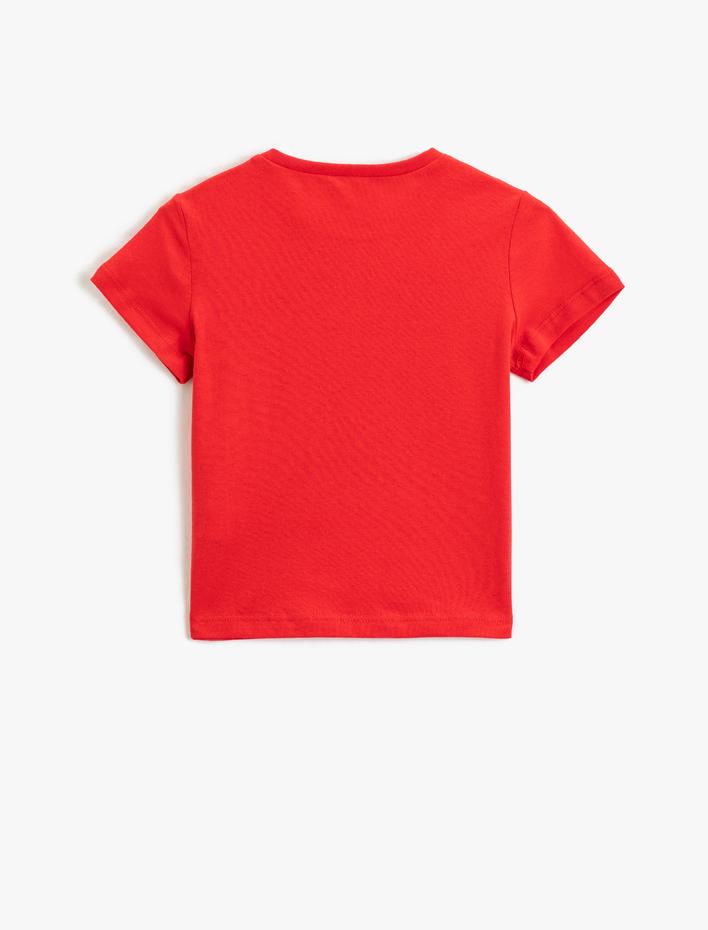 Kız Çocuk Baskılı Kısa Kollu Tişört Bisiklet Yaka