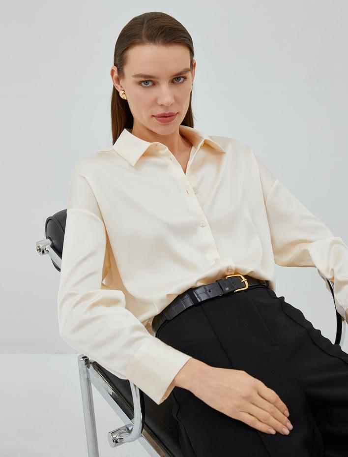  Saten Gömlek Uzun Kollu