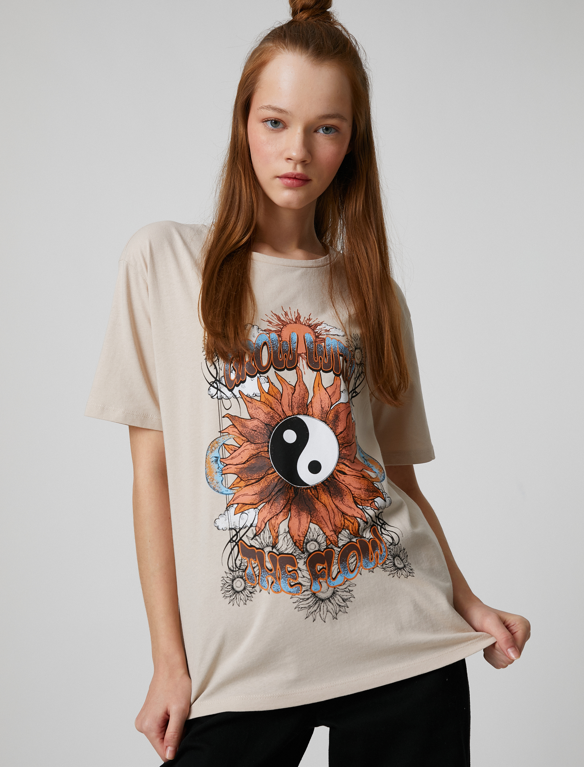   Baskılı Tişört Bisiklet Yaka Kısa Kollu