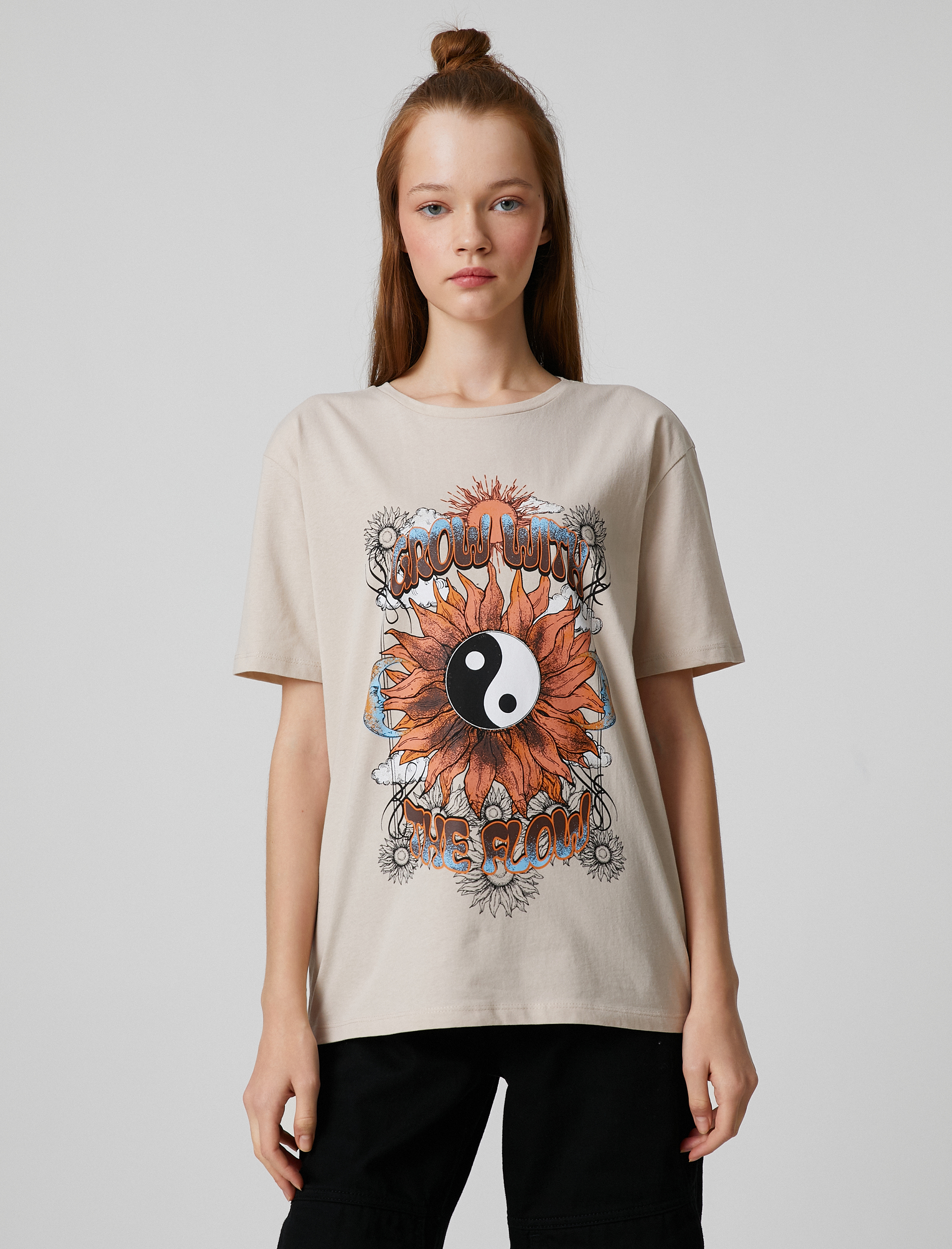   Baskılı Tişört Bisiklet Yaka Kısa Kollu