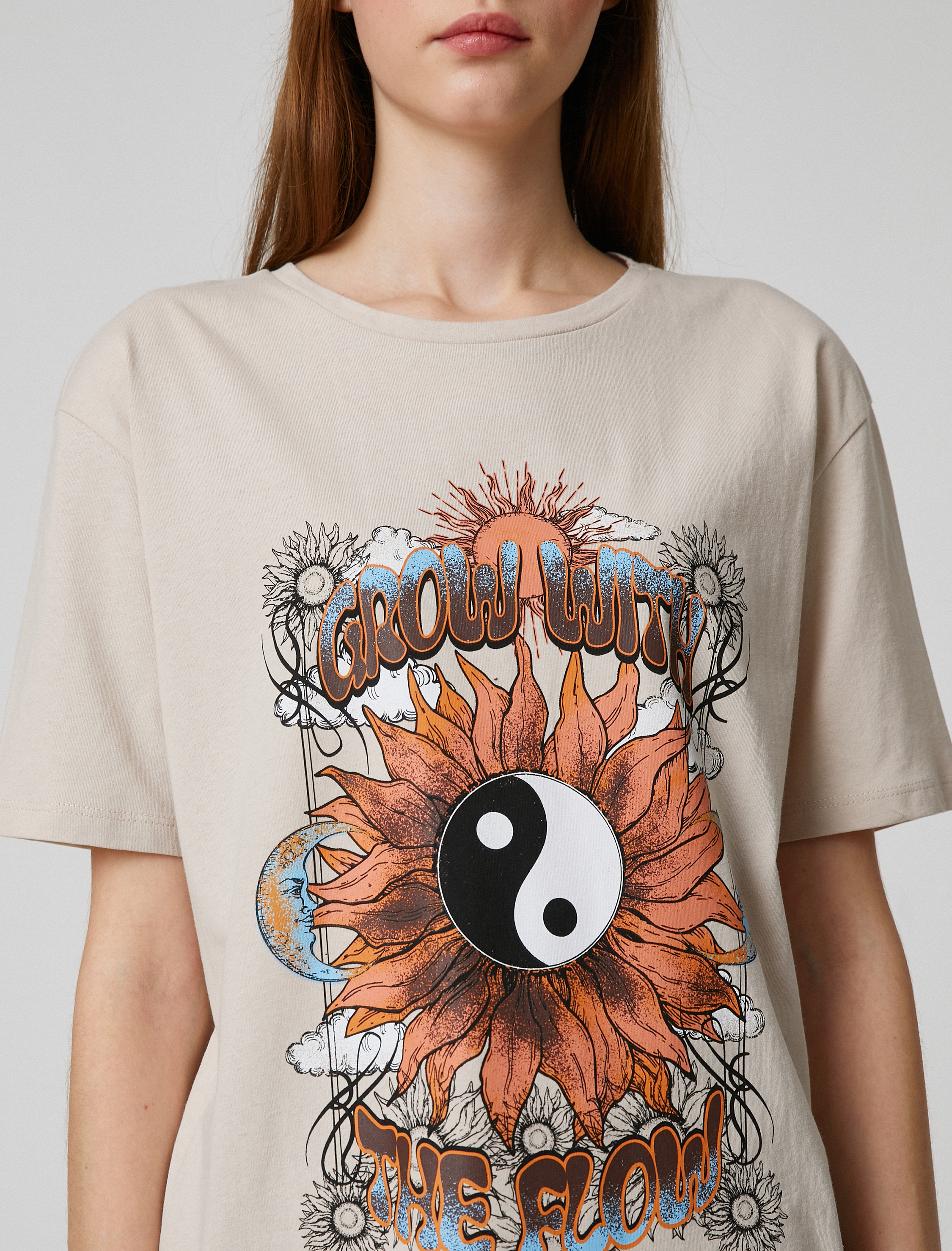   Baskılı Tişört Bisiklet Yaka Kısa Kollu