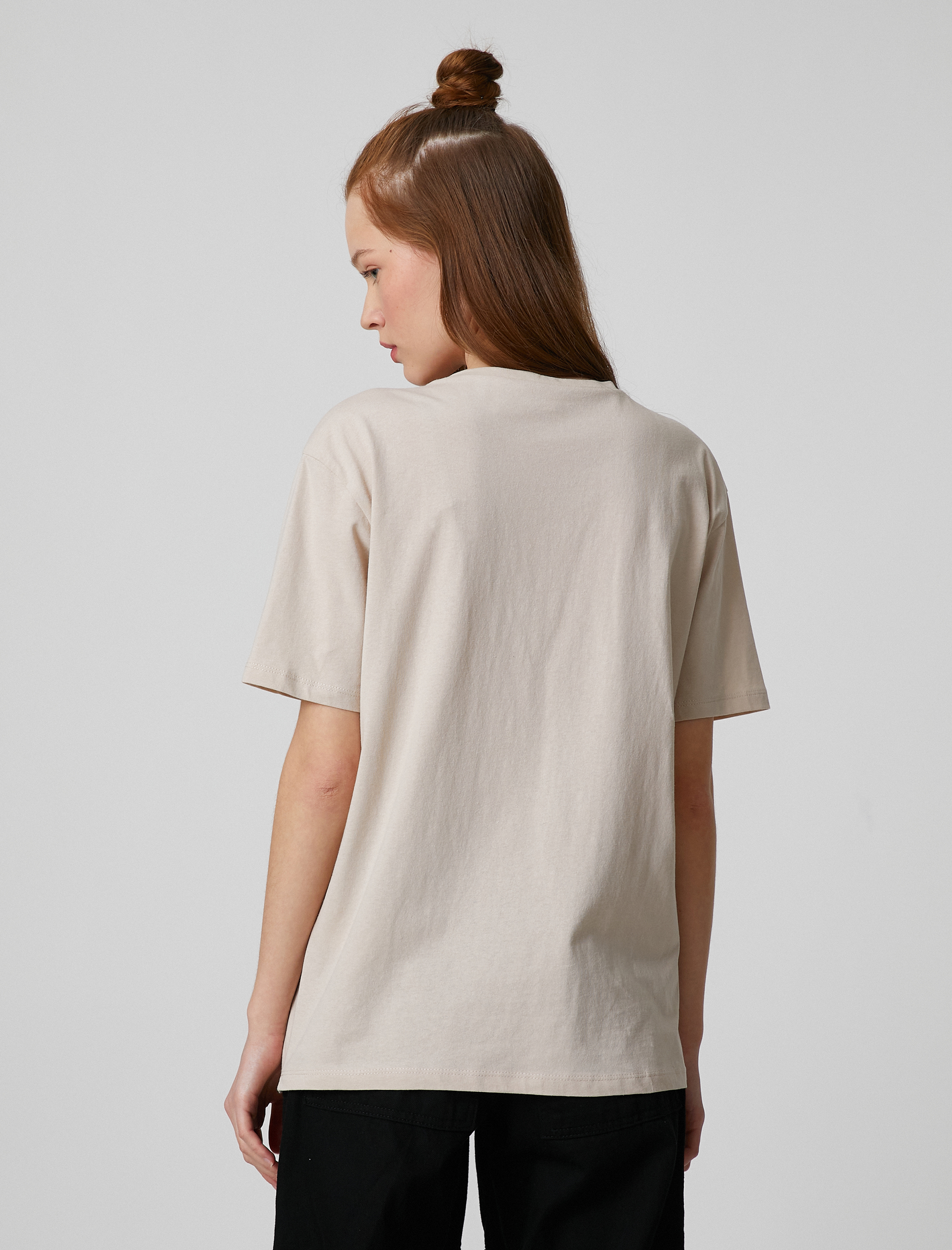   Baskılı Tişört Bisiklet Yaka Kısa Kollu