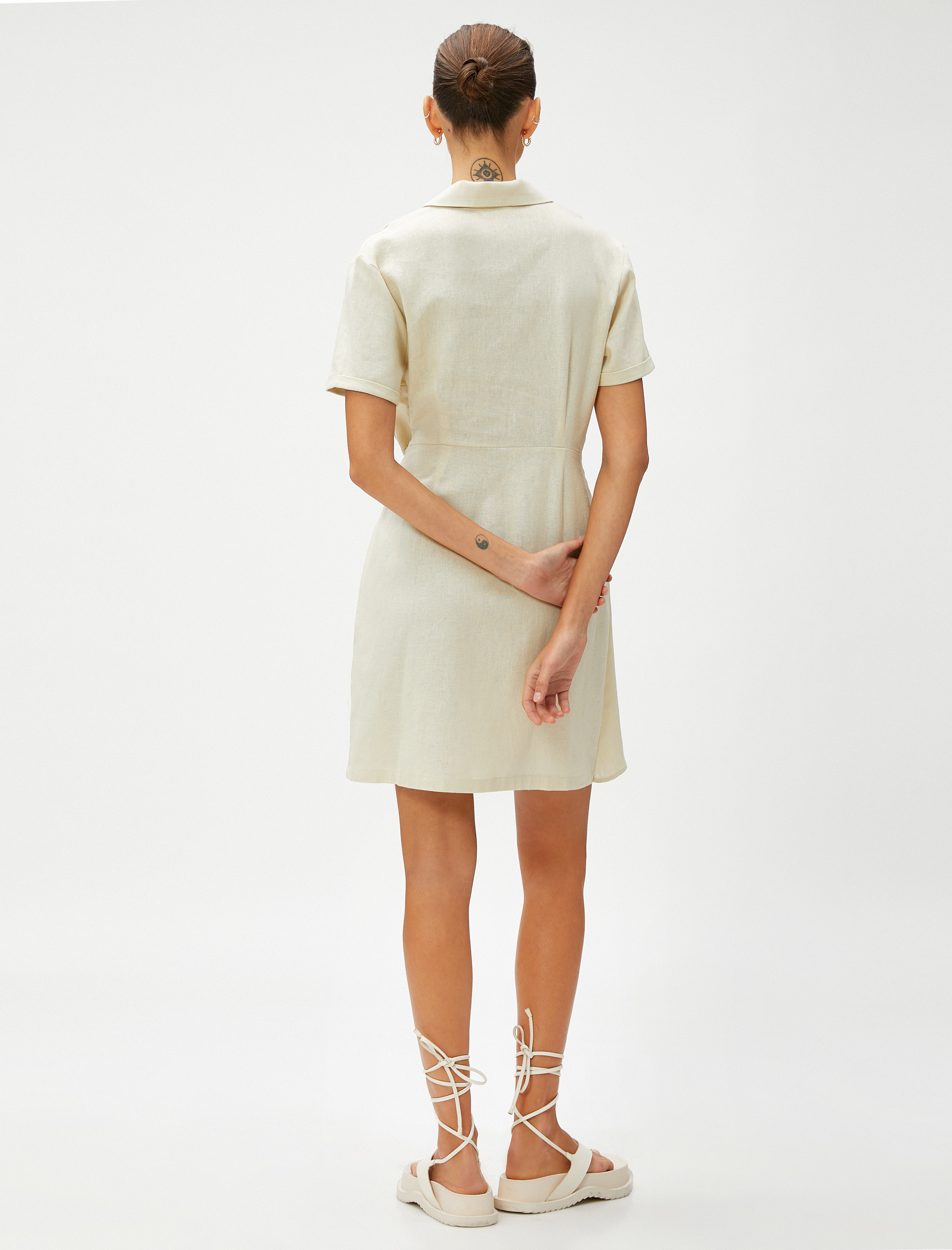   Mini Gömlek Elbise Keten Karışımlı