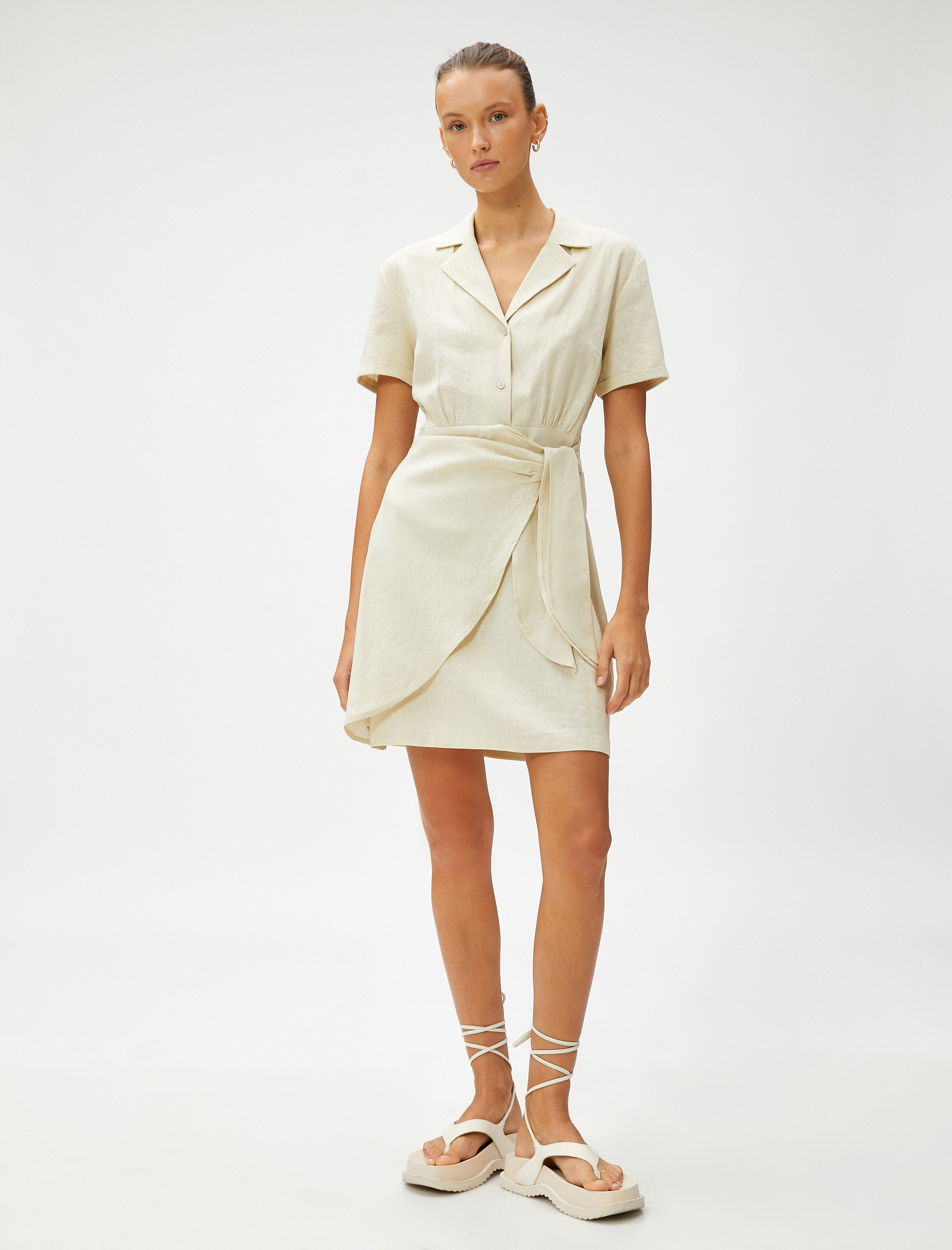   Mini Gömlek Elbise Keten Karışımlı