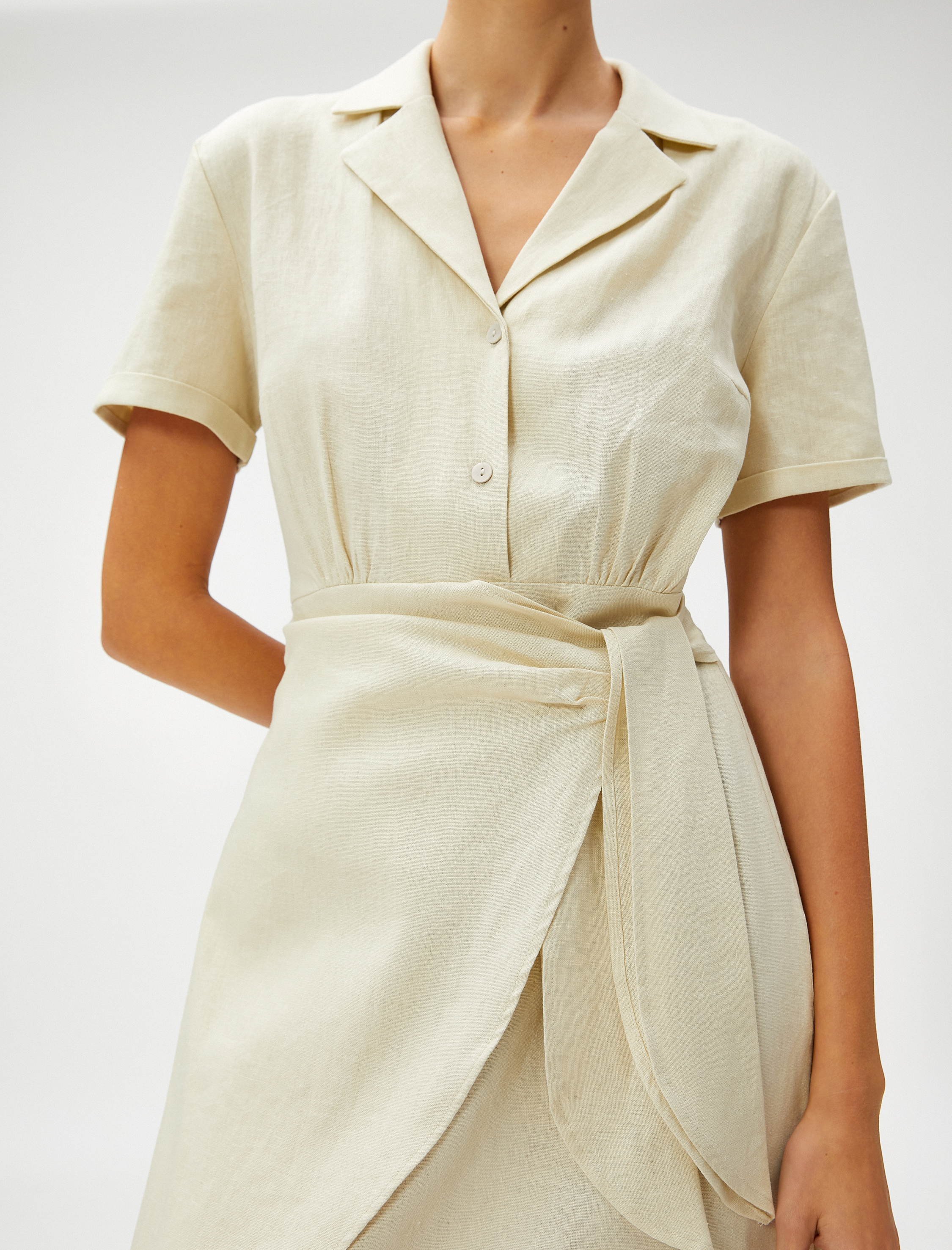   Mini Gömlek Elbise Keten Karışımlı