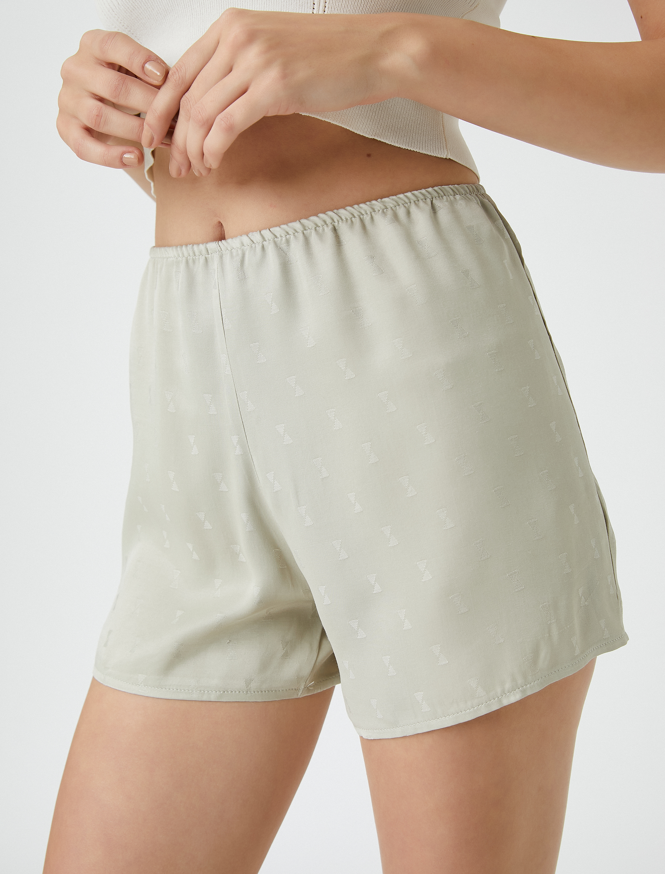   Pijama Altı Şort Dokulu Jakarlı Beli Lastikli