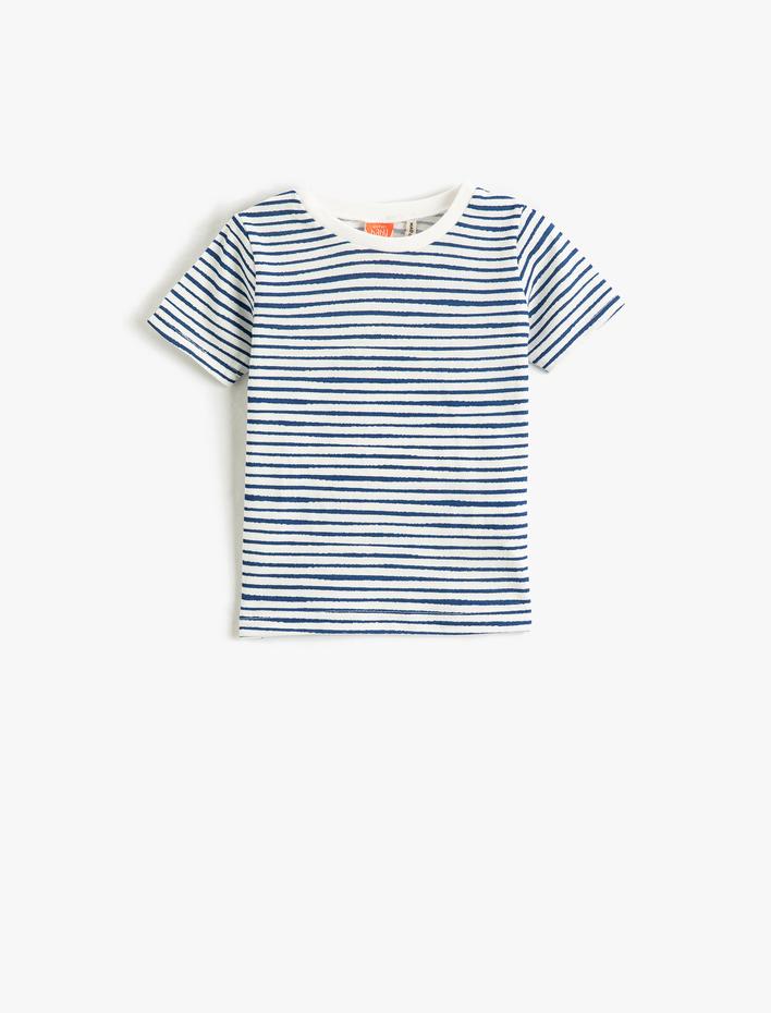 Erkek Bebek Çizgili Basic Tişört Kısa Kollu Bisiklet Yaka Pamuklu