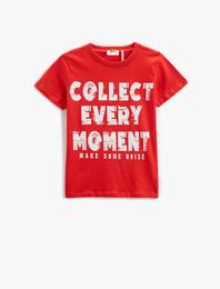 Kısa Kollu Bisiklet Yaka Tişört Slogan Temalı Baskılı