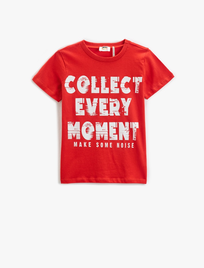 Erkek Çocuk Kısa Kollu Bisiklet Yaka Tişört Slogan Temalı Baskılı