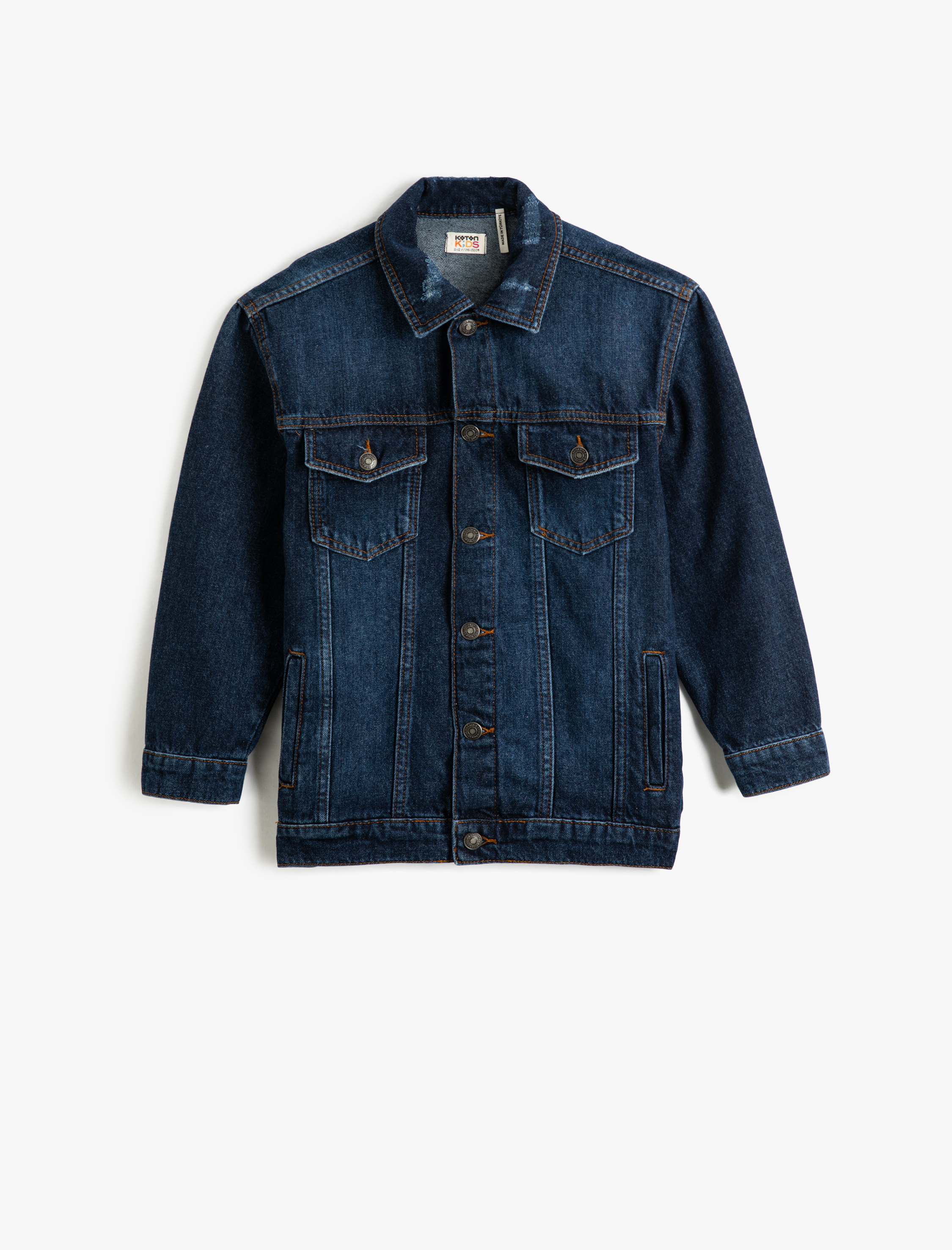  Erkek Çocuk Kot Ceket Kapaklı Cep Detaylı Manşetli Uzun Kollu Pamuklu