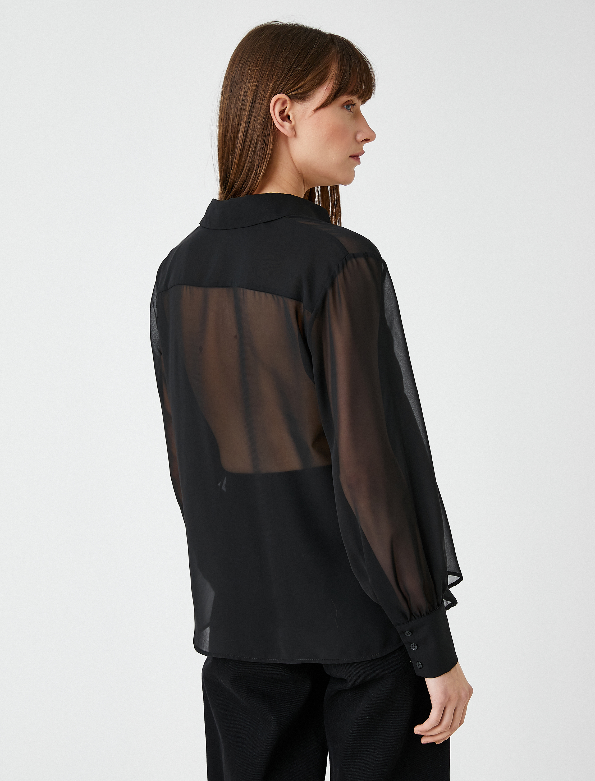   Transparan Gömlek Uzun Kollu Çift Cepli