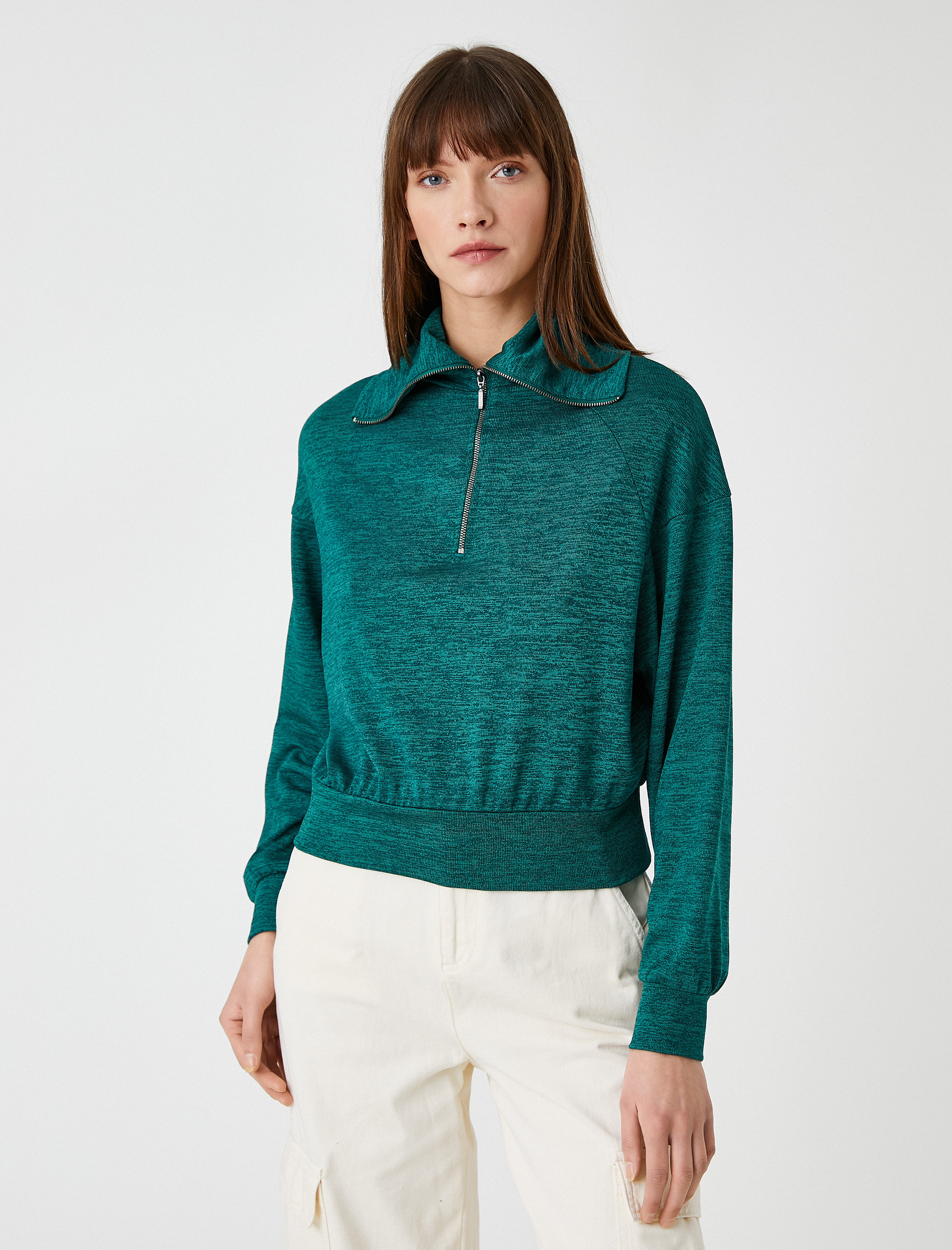   Yarım Fermuarlı Sweatshirt Dik Yaka