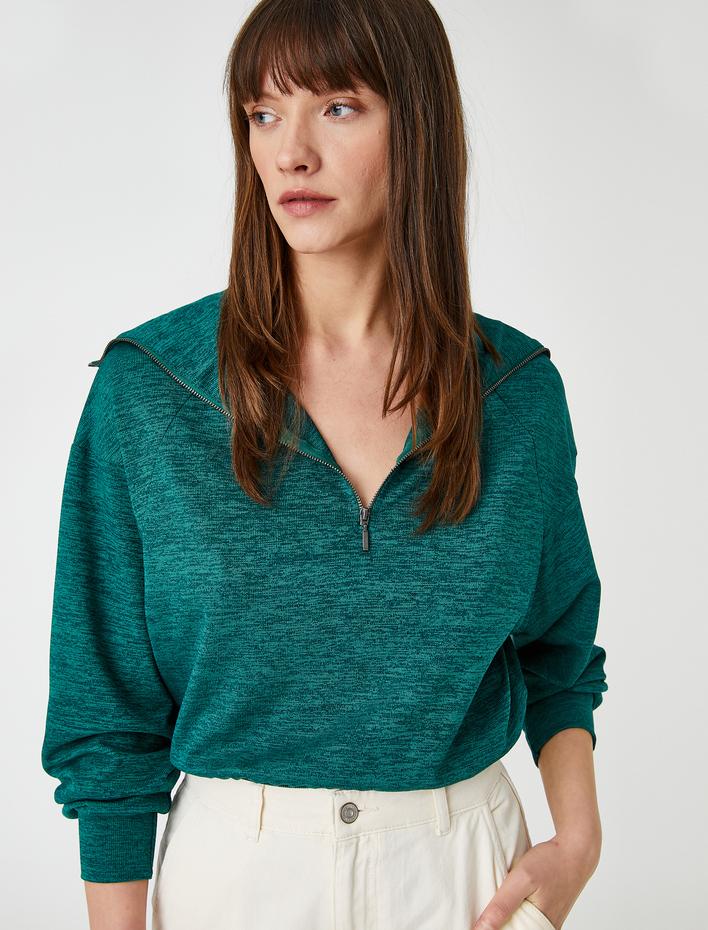  Yarım Fermuarlı Sweatshirt Dik Yaka