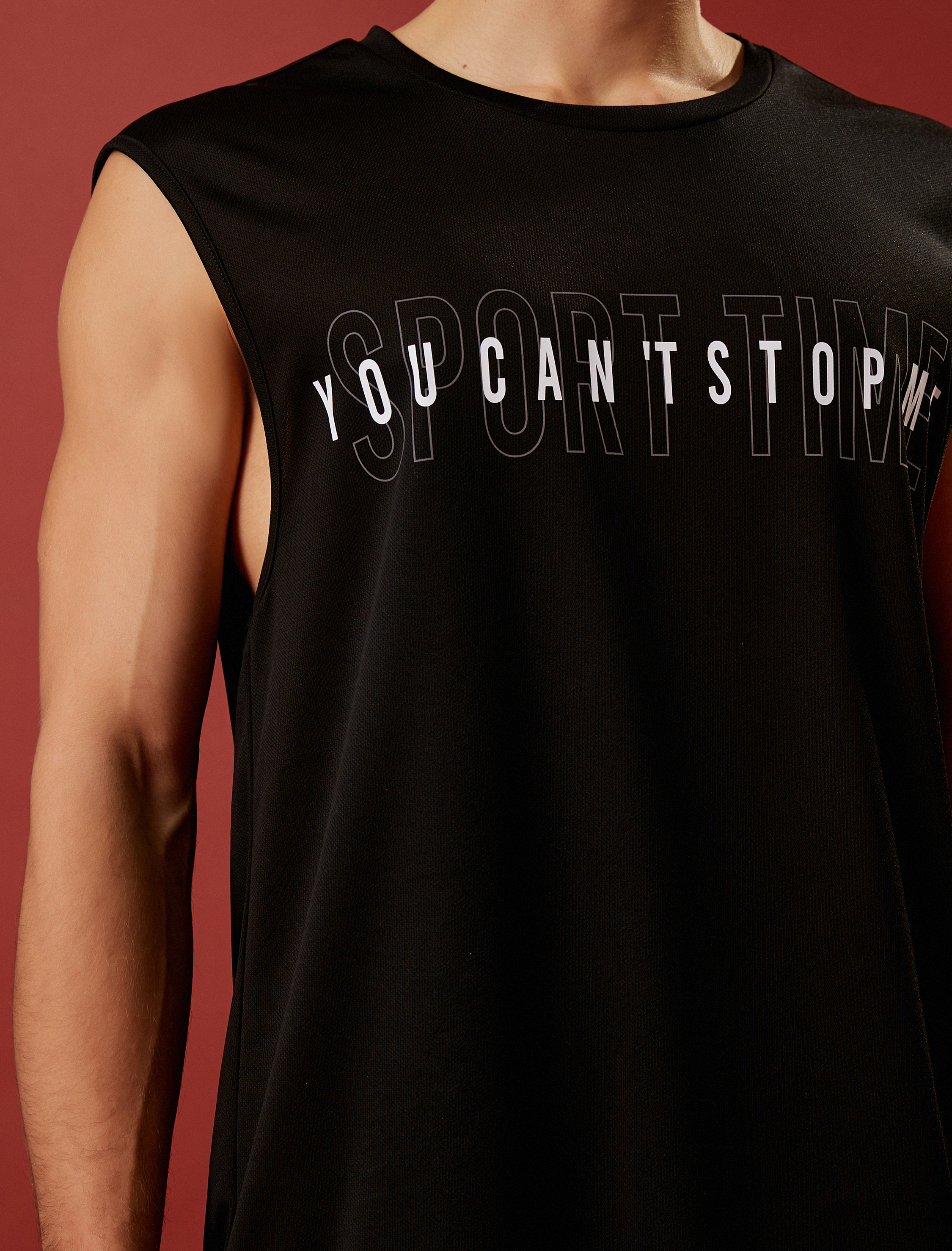 Kolsuz Sporcu Atleti Slogan Baskılı Bisiklet Yaka Nefes Alan Kumaş