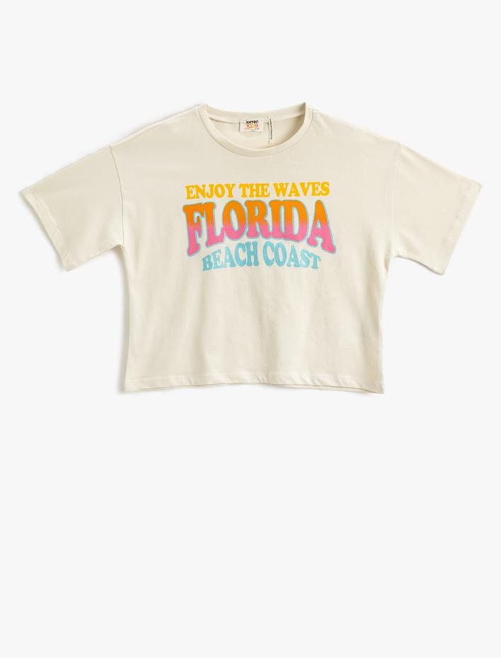 Kız Çocuk Tişört Crop Oversize Kısa Kollu Bisiklet Yaka Baskılı