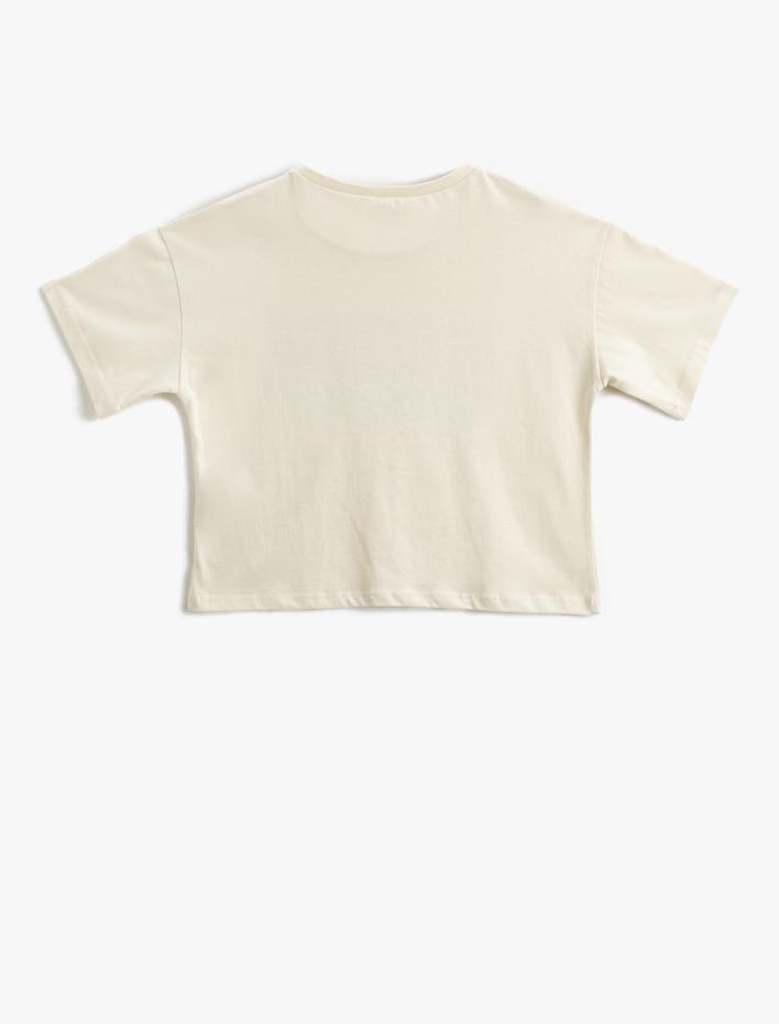 Kız Çocuk Tişört Crop Oversize Kısa Kollu Bisiklet Yaka Baskılı