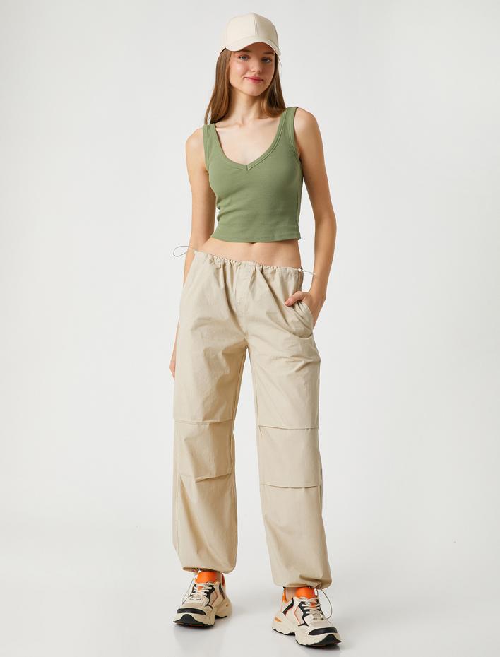  Paraşüt Pantolon Cep Detaylı Beli ve Paçası Lastikli