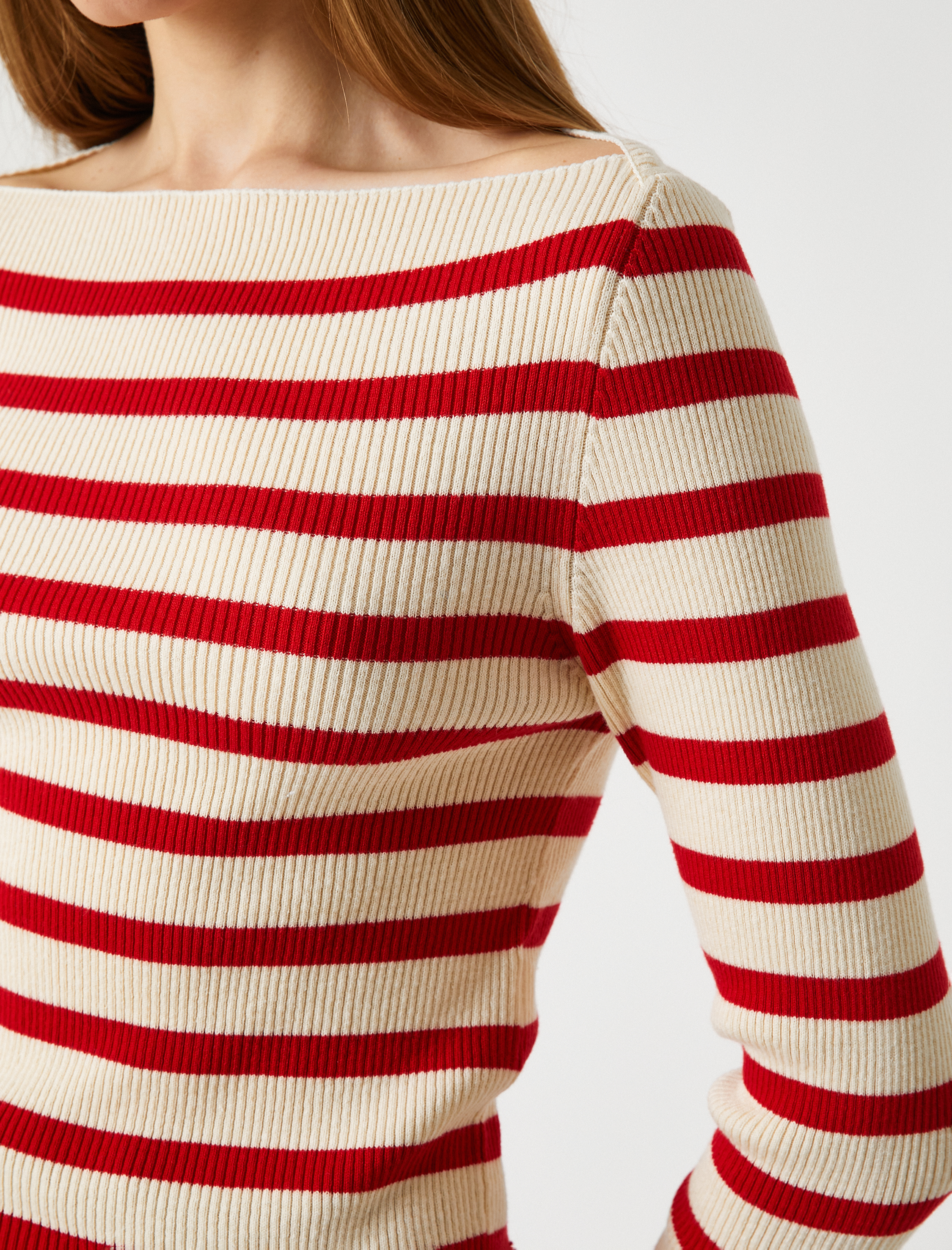   Triko Kazak Kayık Yaka Uzun Kollu Fitilli