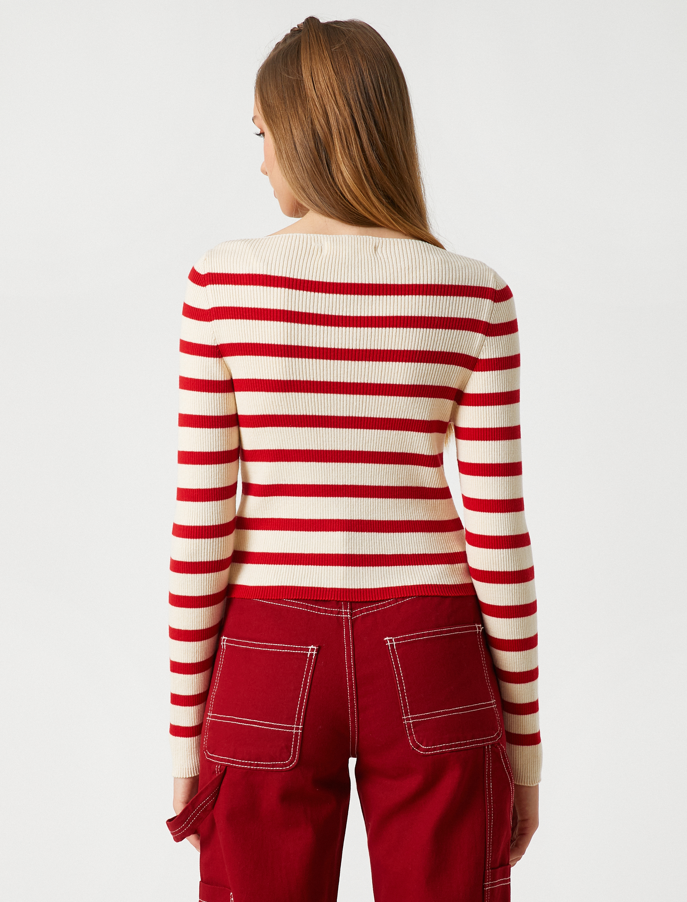   Triko Kazak Kayık Yaka Uzun Kollu Fitilli