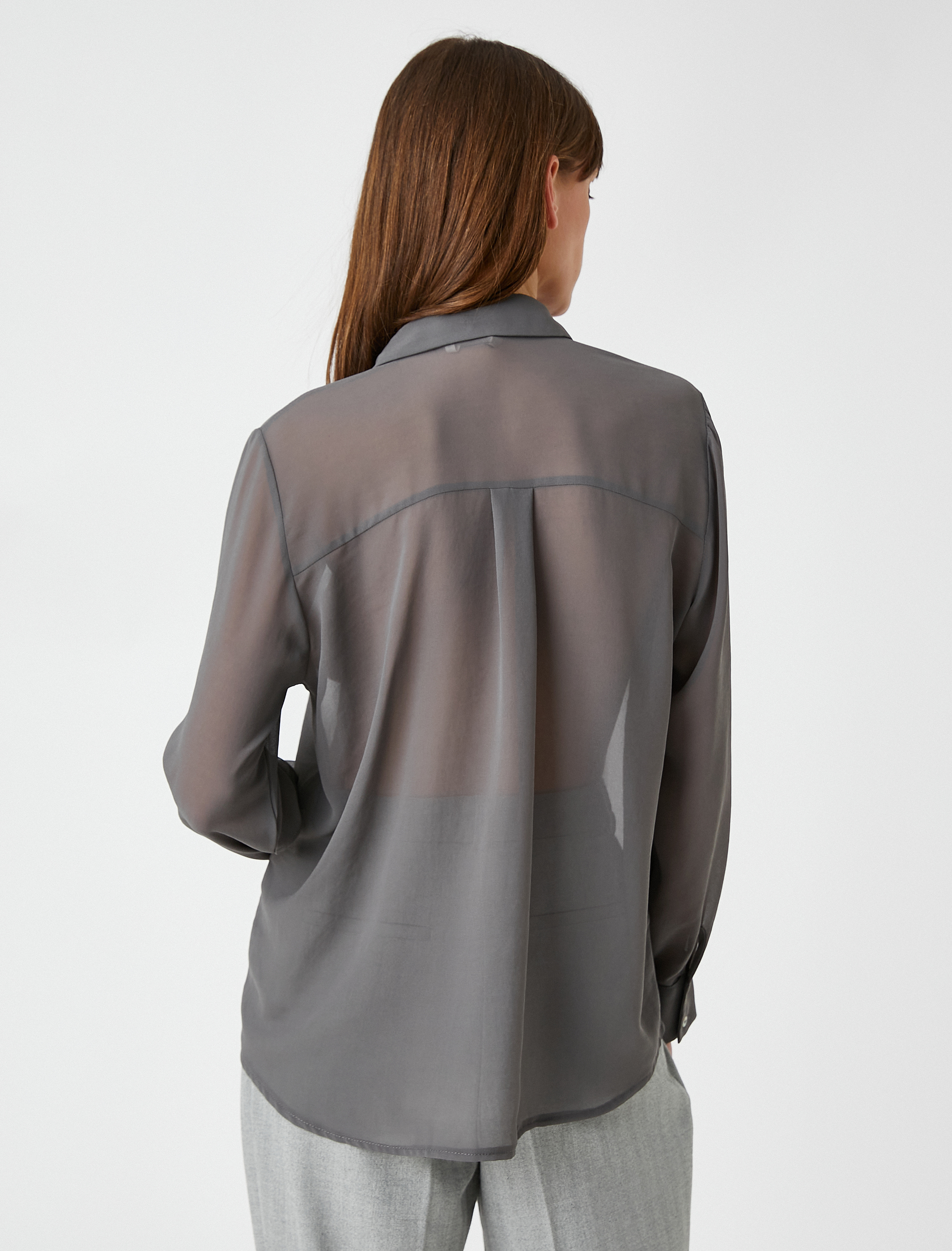   Şifon Gömlek Uzun Kollu Düğmeli