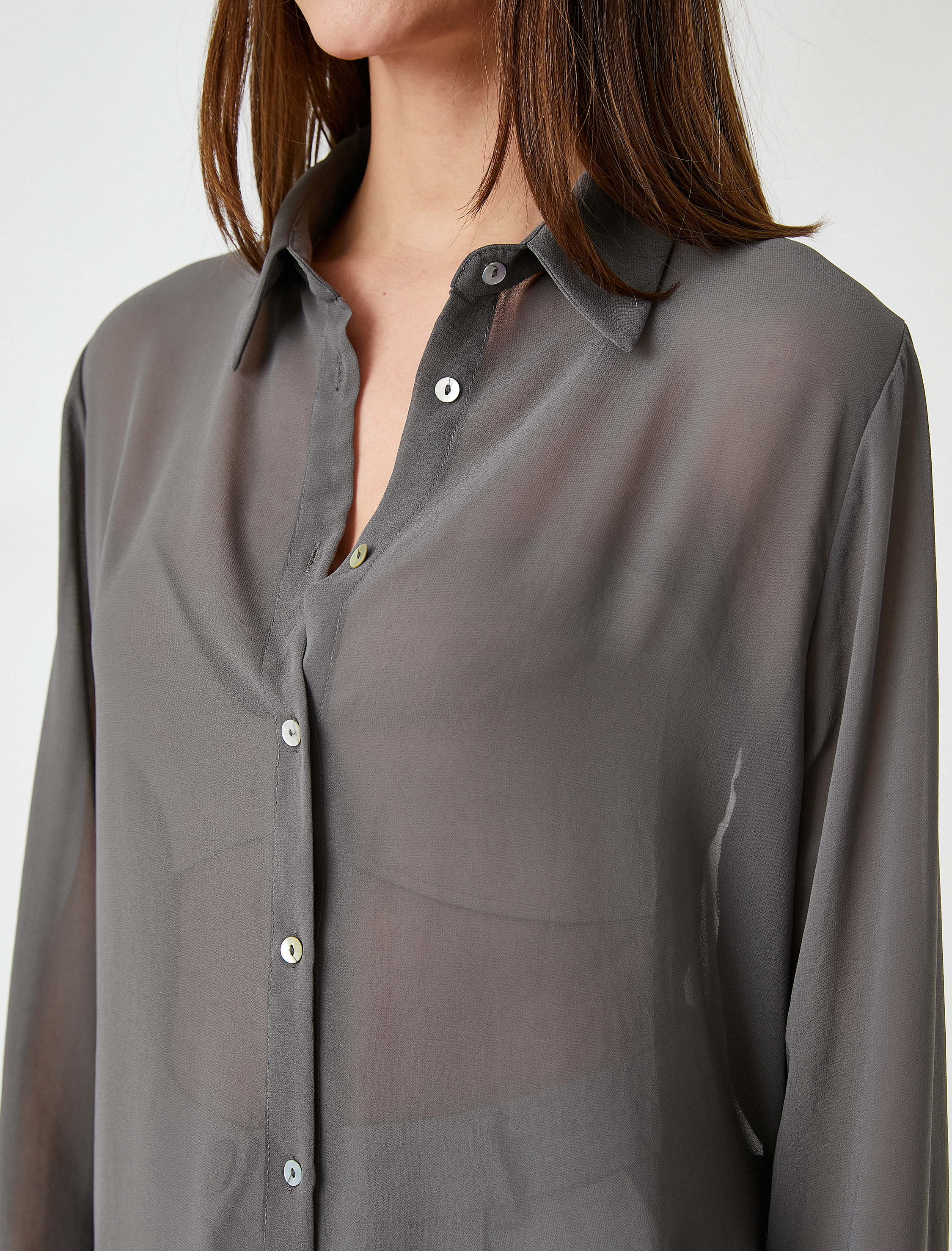   Şifon Gömlek Uzun Kollu Düğmeli