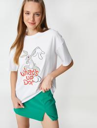 Bugs Bunny Baskılı Tişört Lisanslı Kısa Kollu Bisiklet Yaka