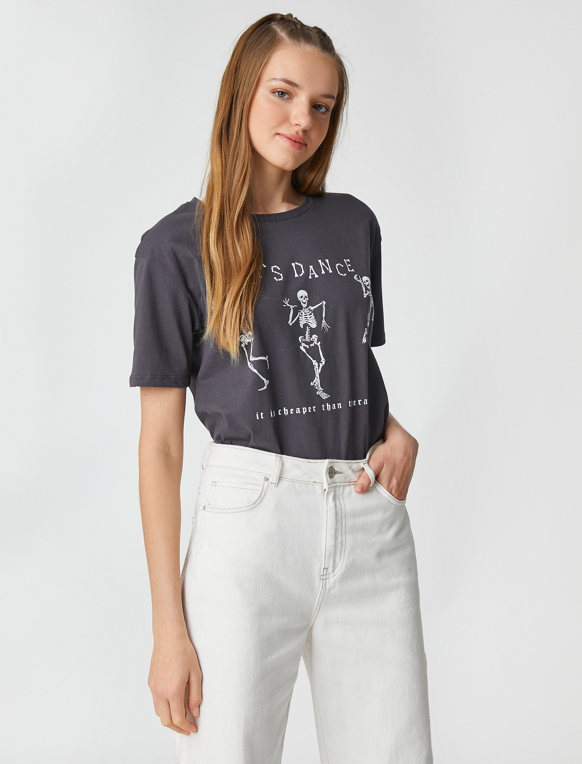   Slogan Baskılı Tişört Bisiklet Yaka Kısa Kollu