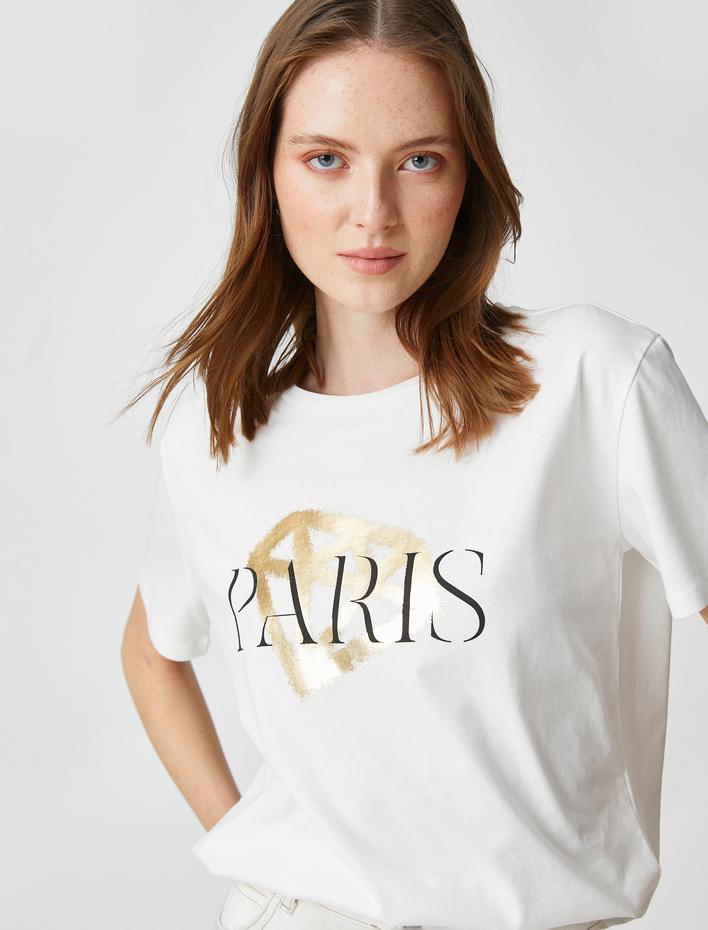  Baskılı Tişört Kısa Kollu Bisiklet Yaka