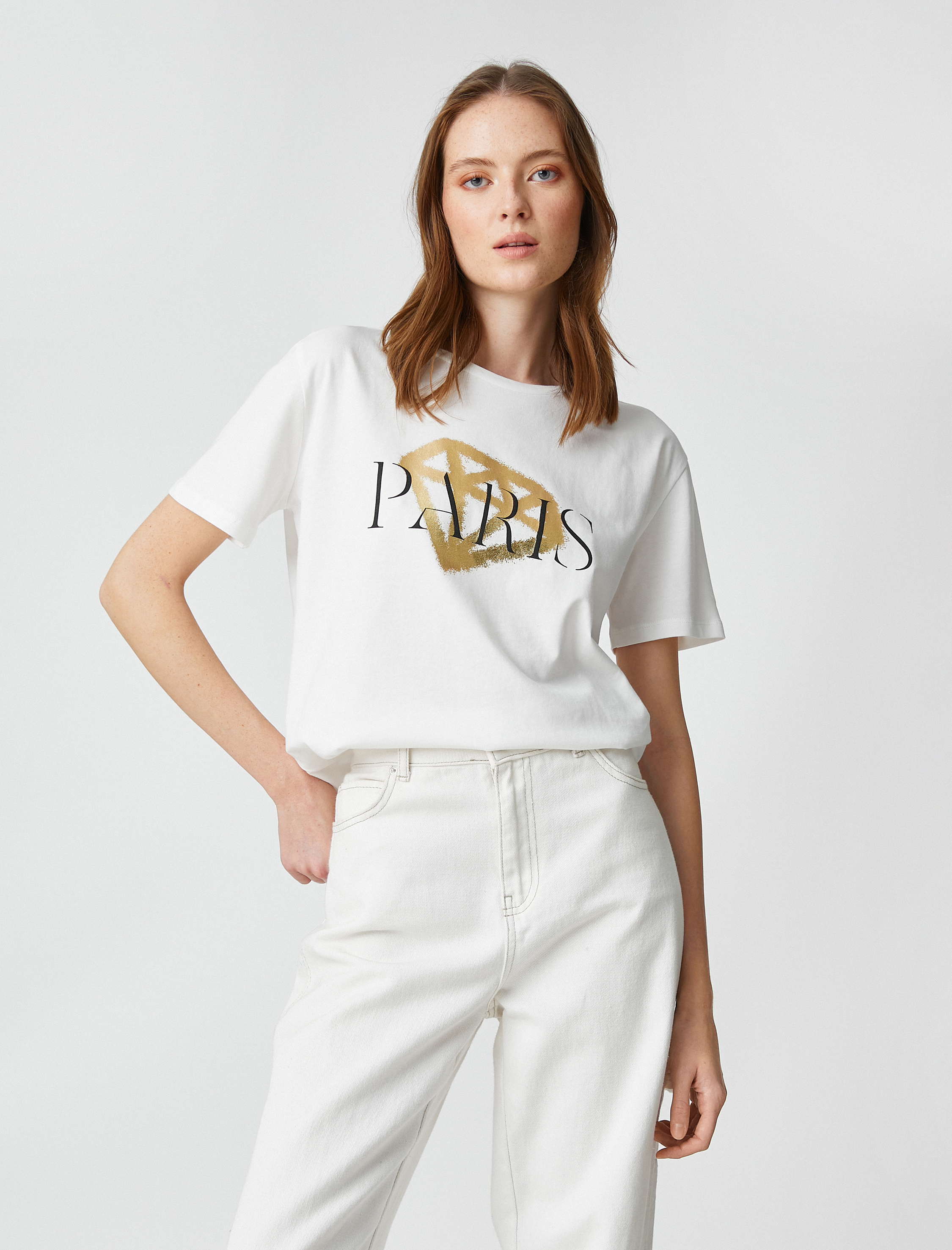   Baskılı Tişört Kısa Kollu Bisiklet Yaka