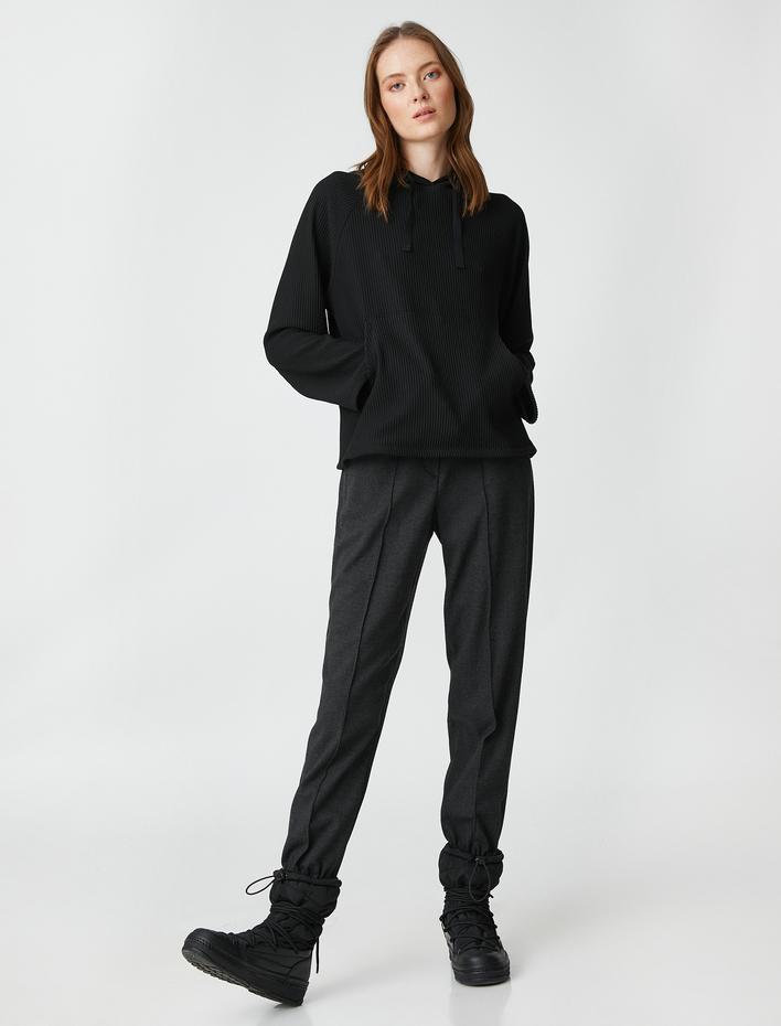  Kapüşonlu Sweatshirt Fitilli Kanguru Cepli