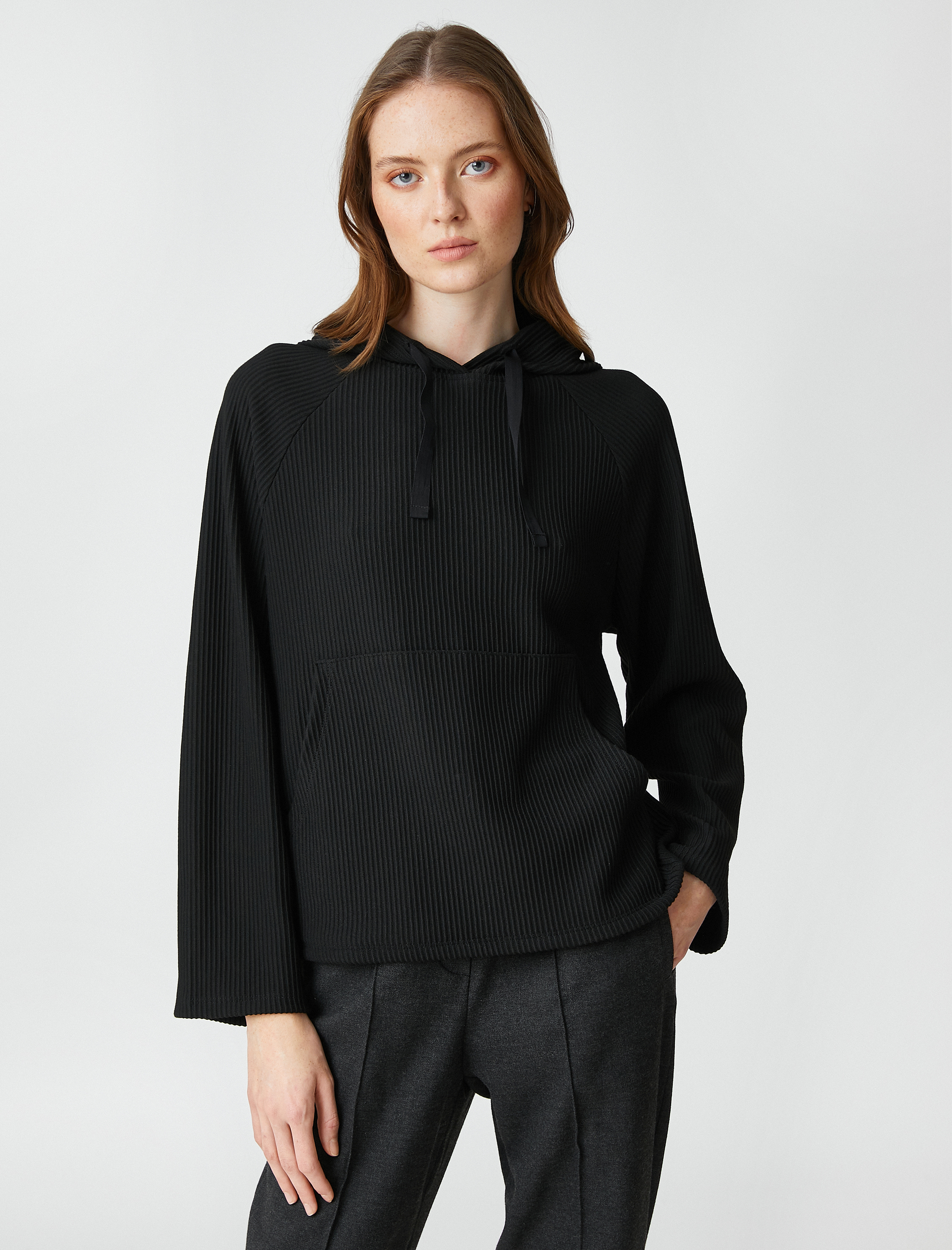   Kapüşonlu Sweatshirt Fitilli Kanguru Cepli