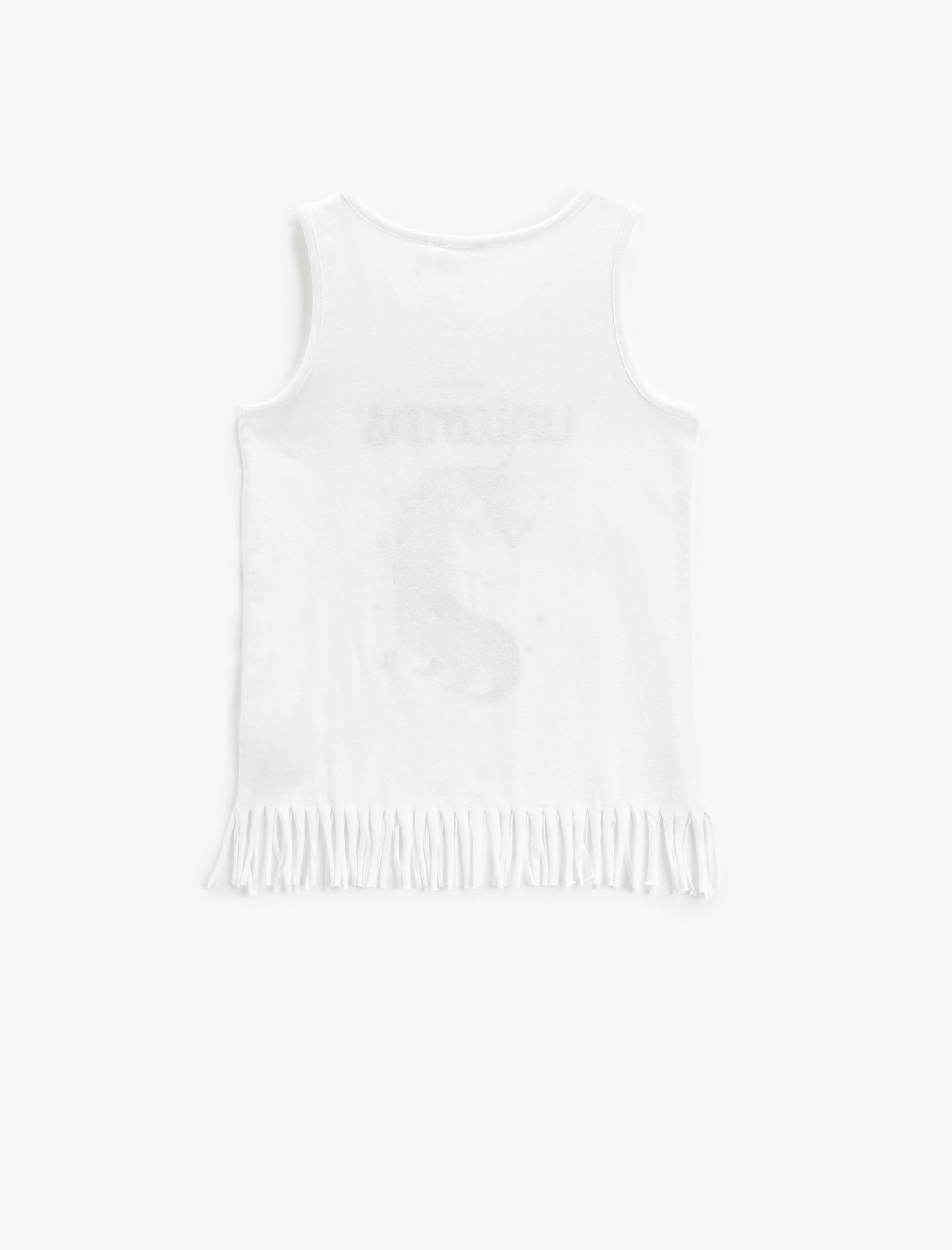  Kız Çocuk Atlet Bisiklet Yaka Unicorn Baskılı Püsküllü