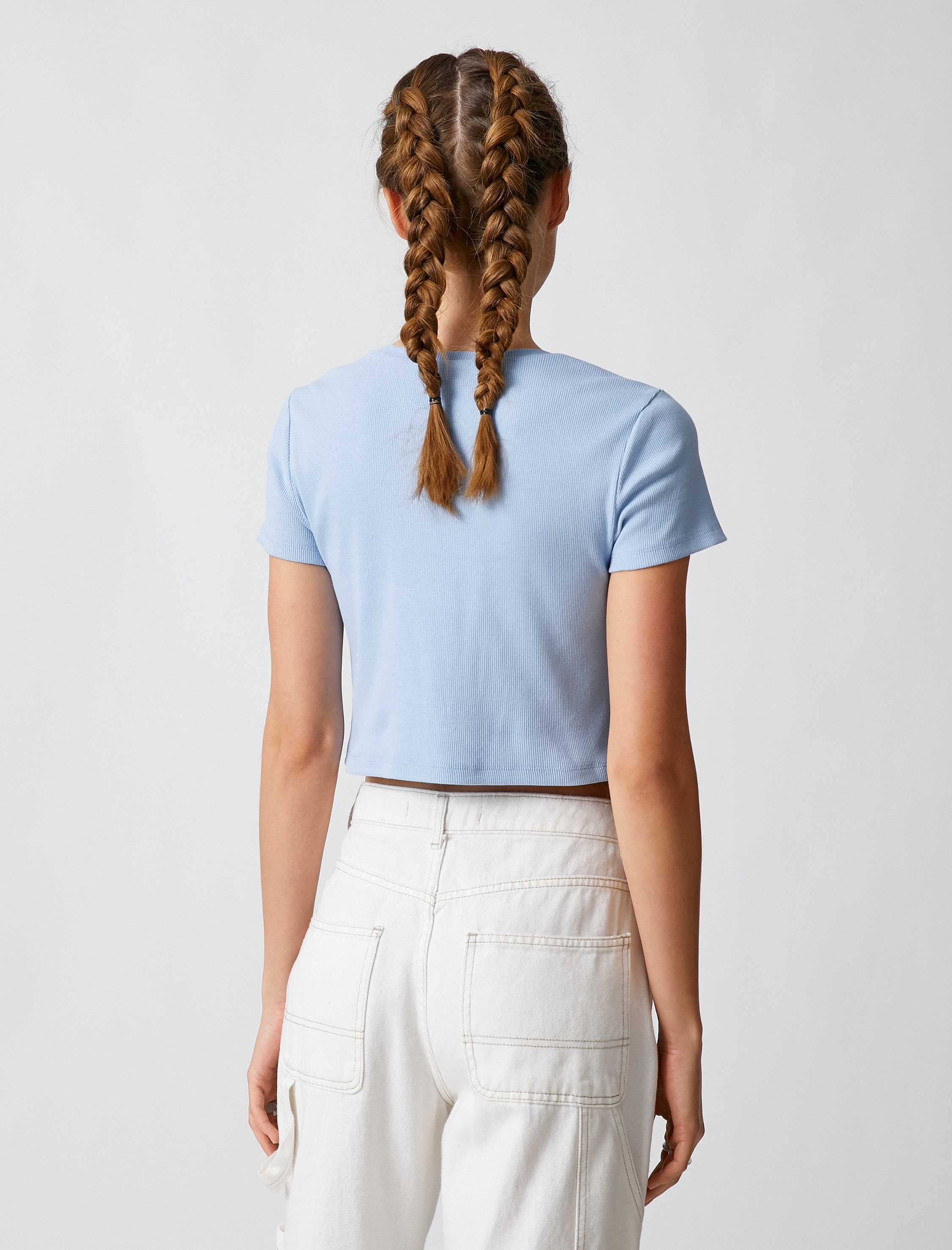   Crop Tişört Yazı Baskılı Kısa Kollu