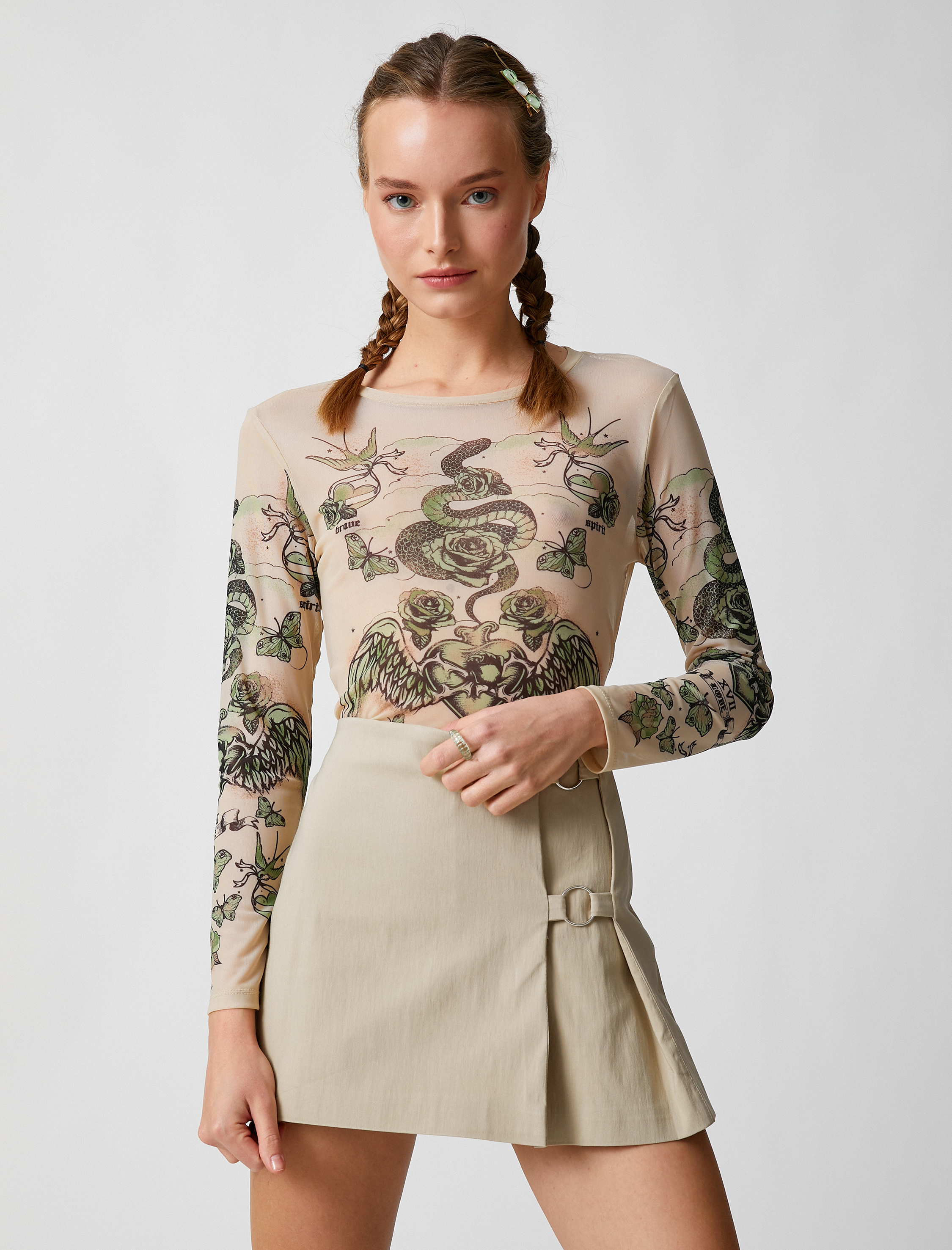 Mini Şort Etek Viskon Metal Halka Detaylı