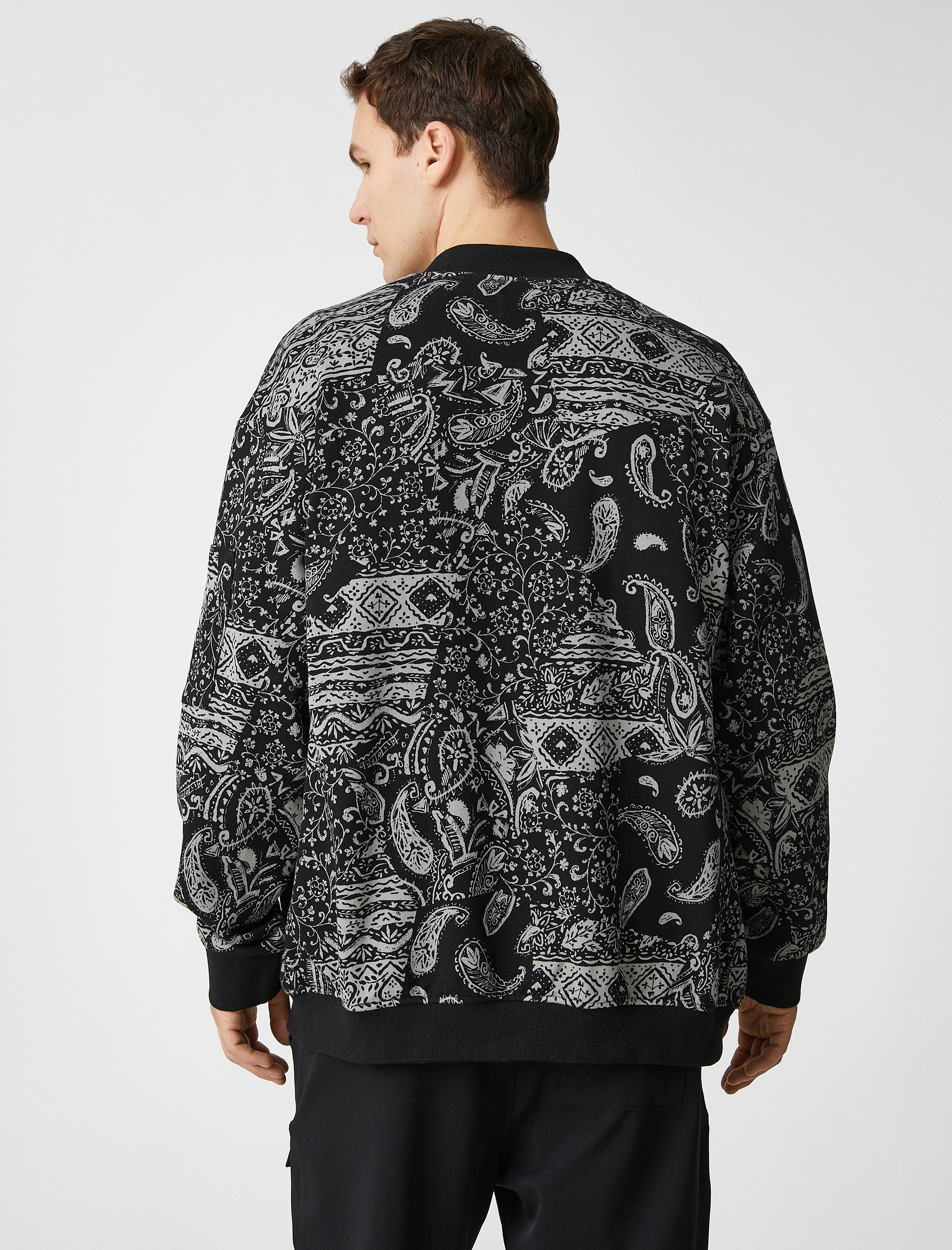   Bomber Ceket Çıtçıt Düğmeli Şal Motifli Fermuar Detaylı Şardonlu