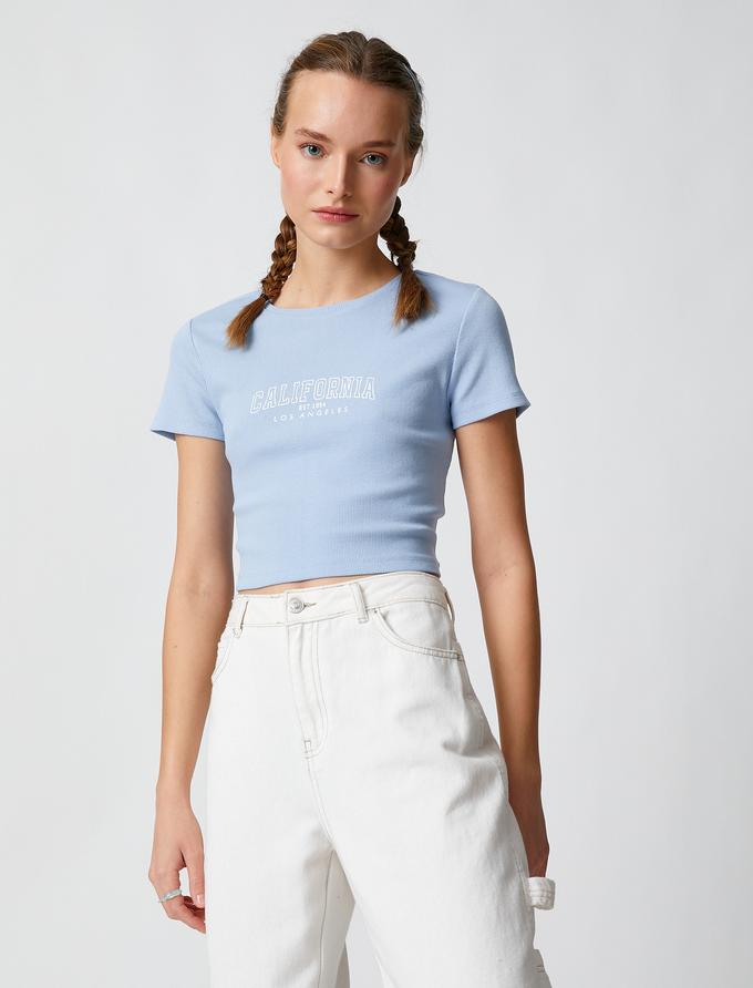 Koton Crop T-Shirt Kurzarm Rundhals Slim Fit, T-Shirt Donna