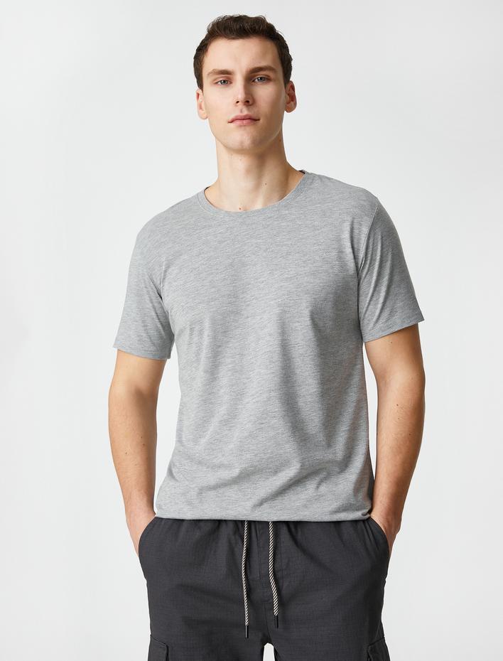  Basic Tişört Slim Fit Bisiklet Yaka Kısa Kollu Pamuklu