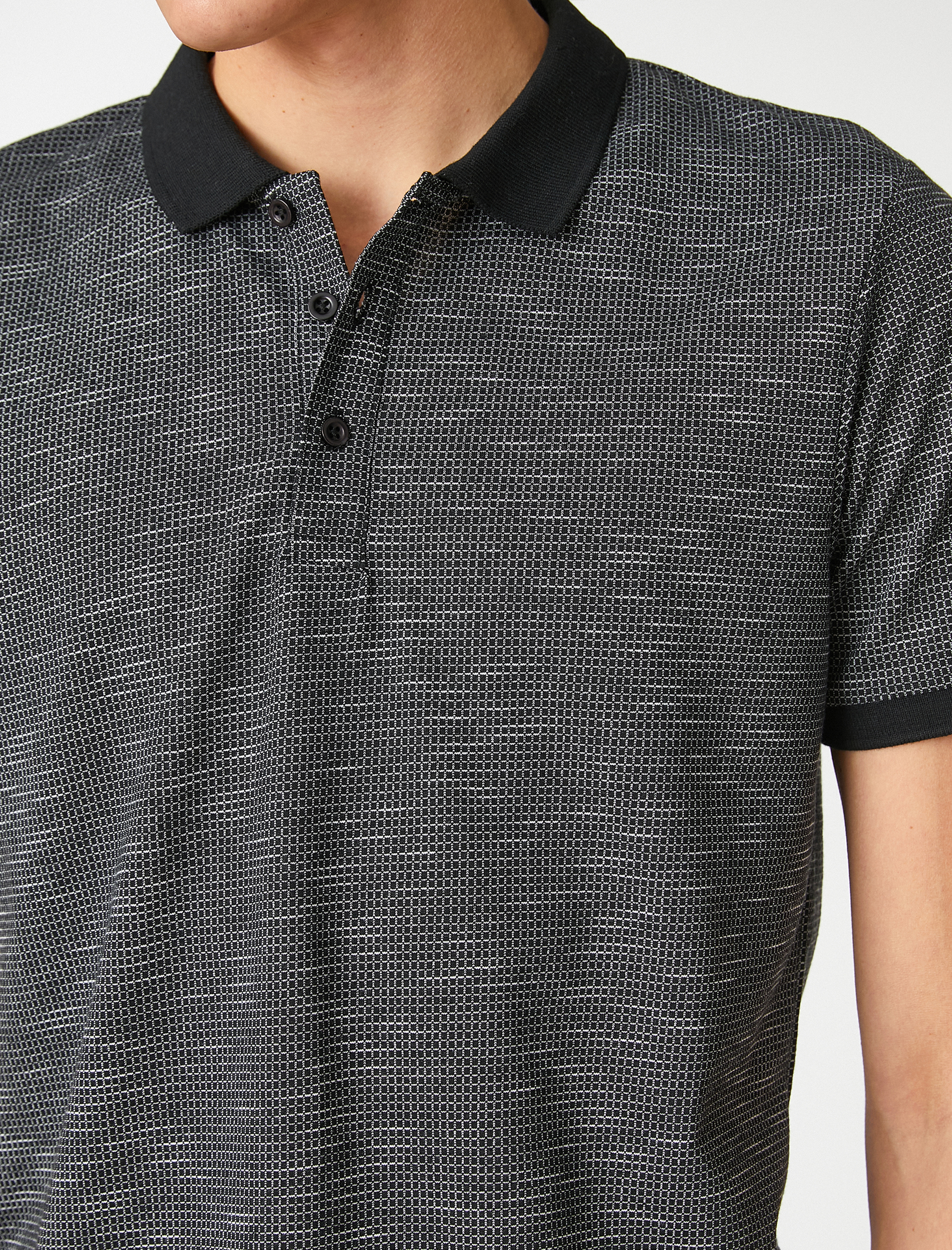   Polo Yaka Tişört Geometrik Baskılı Düğmeli Kısa Kollu Dar Kesim