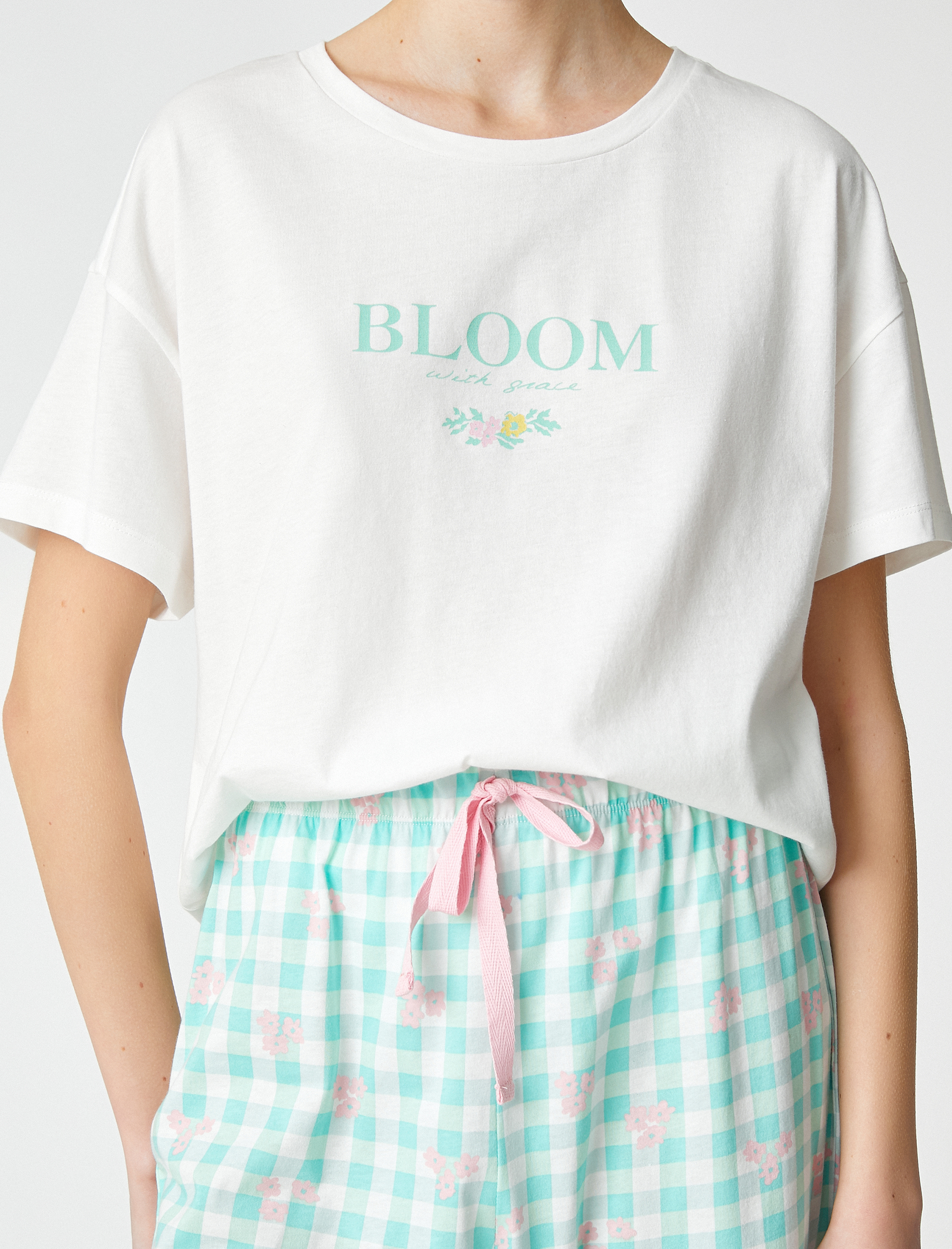   Pamuklu Pijama Takımı Desenli Kısa Kollu Rahat Kesim