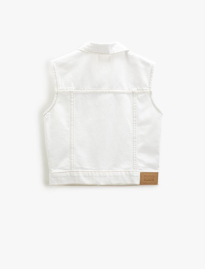 Kız Çocuk Kolsuz Kot Ceket Kapaklı Cepli Pamuklu