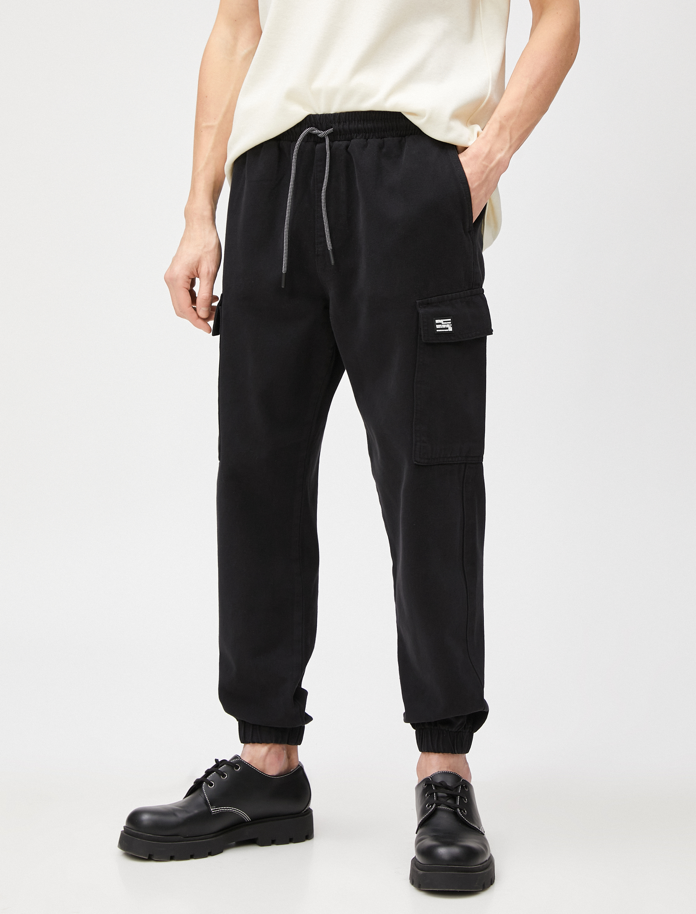   Jogger Kargo Pantolon Cep Detaylı Beli Bağcıklı Pamuklu