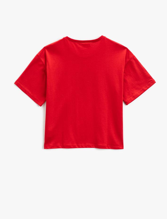 Kız Çocuk Kısa Kollu Crop Tişört Baskılı Bisiklet Yaka Pamuklu