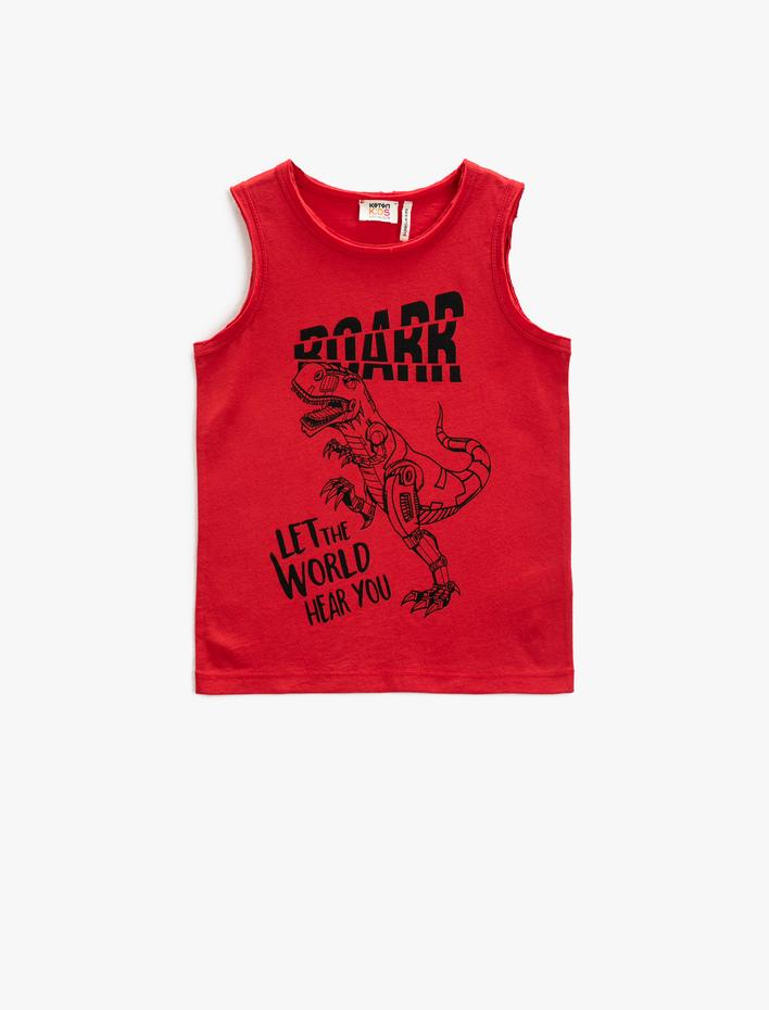 Erkek Çocuk Dinozor Baskılı Atlet Bisiklet Yaka Pamuklu