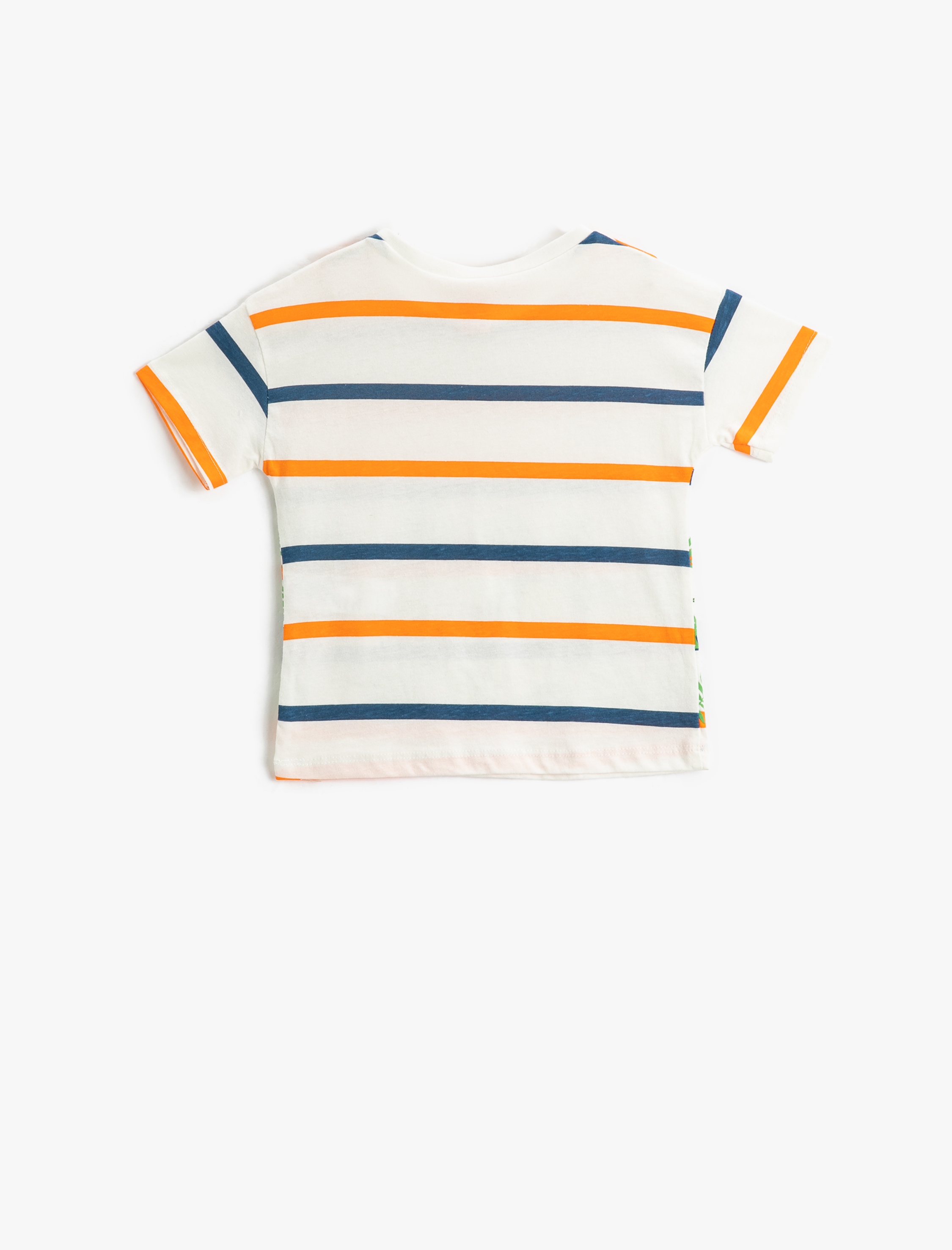  Erkek Bebek Çizgili Kısa Kollu Tişört Hayvanlar Baskılı Bisiklet Yaka Pamuklu