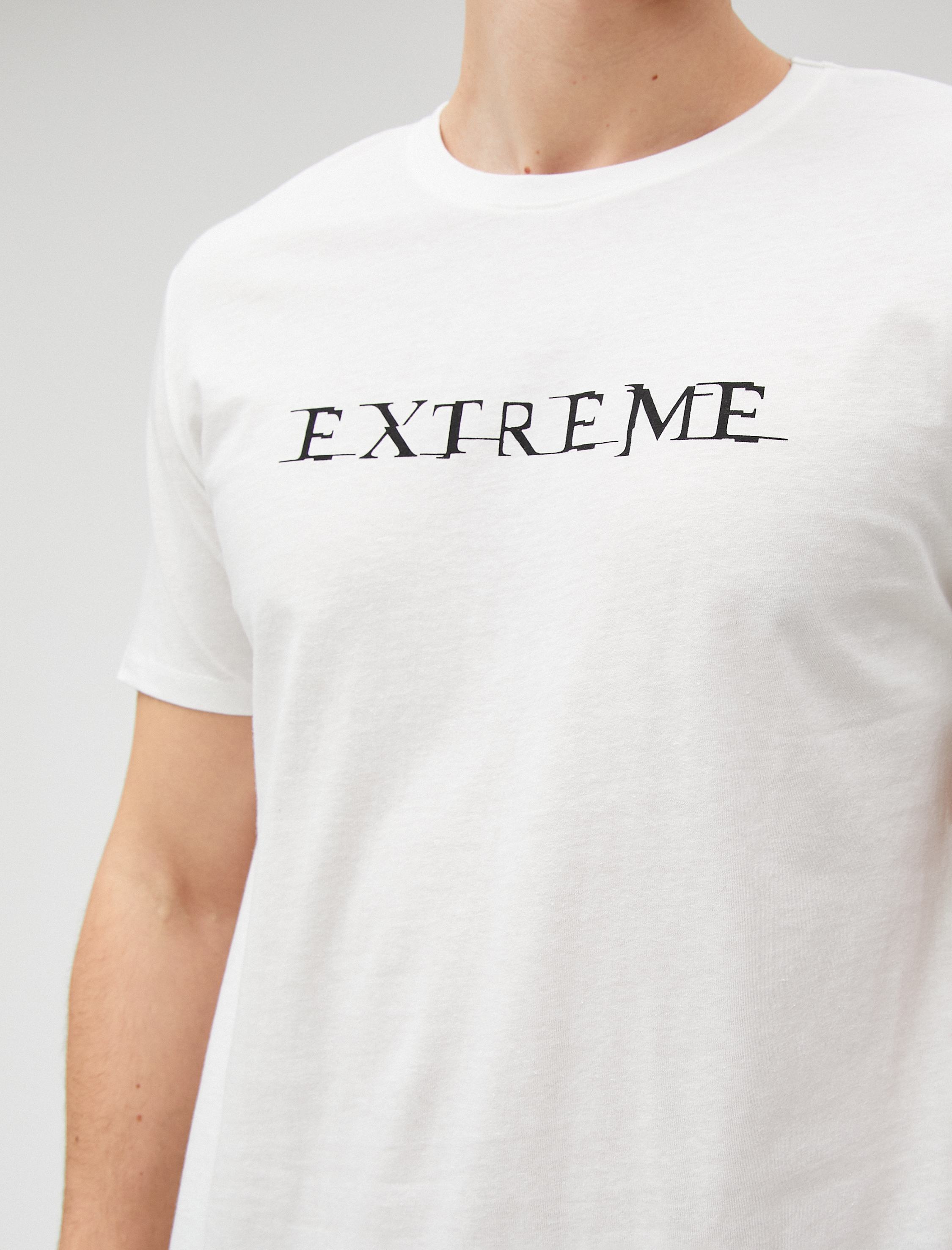 Slogan Baskılı Tişört Dar Kesim Bisiklet Yaka Kısa Kollu